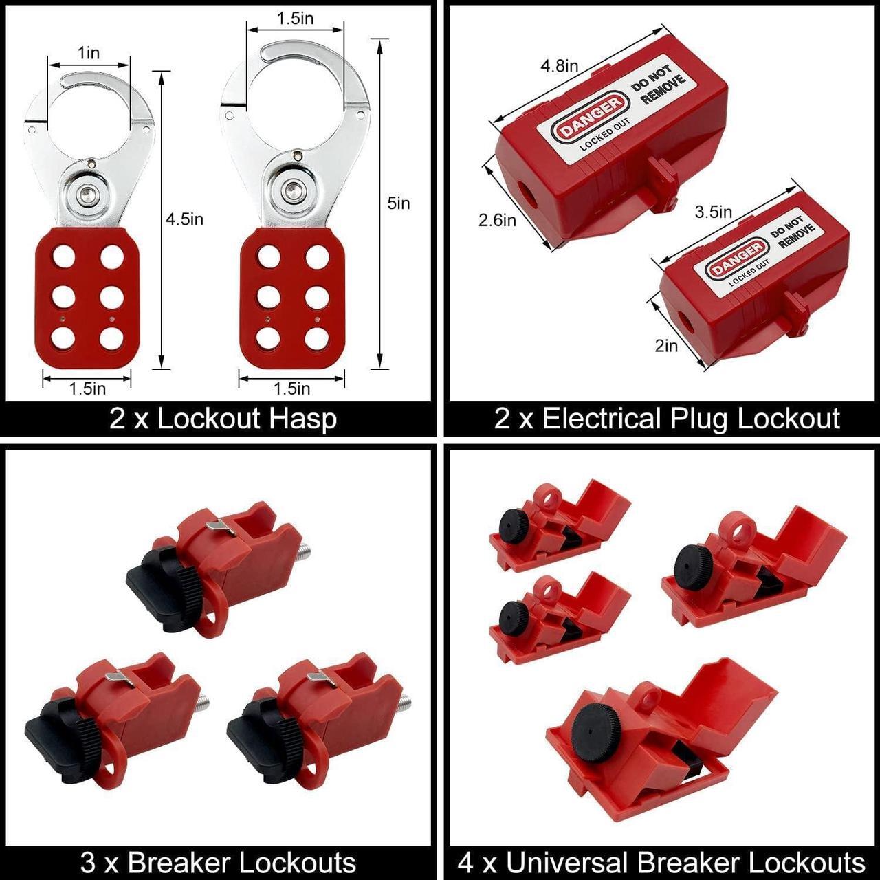 Alt view image 4 of 6 - Tagout Kit Electrical Loto - Clamp-On Circuit Breaker Lockout, Group Lockout Hasps, Lockout Tag, Universal Multi- Pole Breaker with Pocket Bag (Bigger Red Kit)