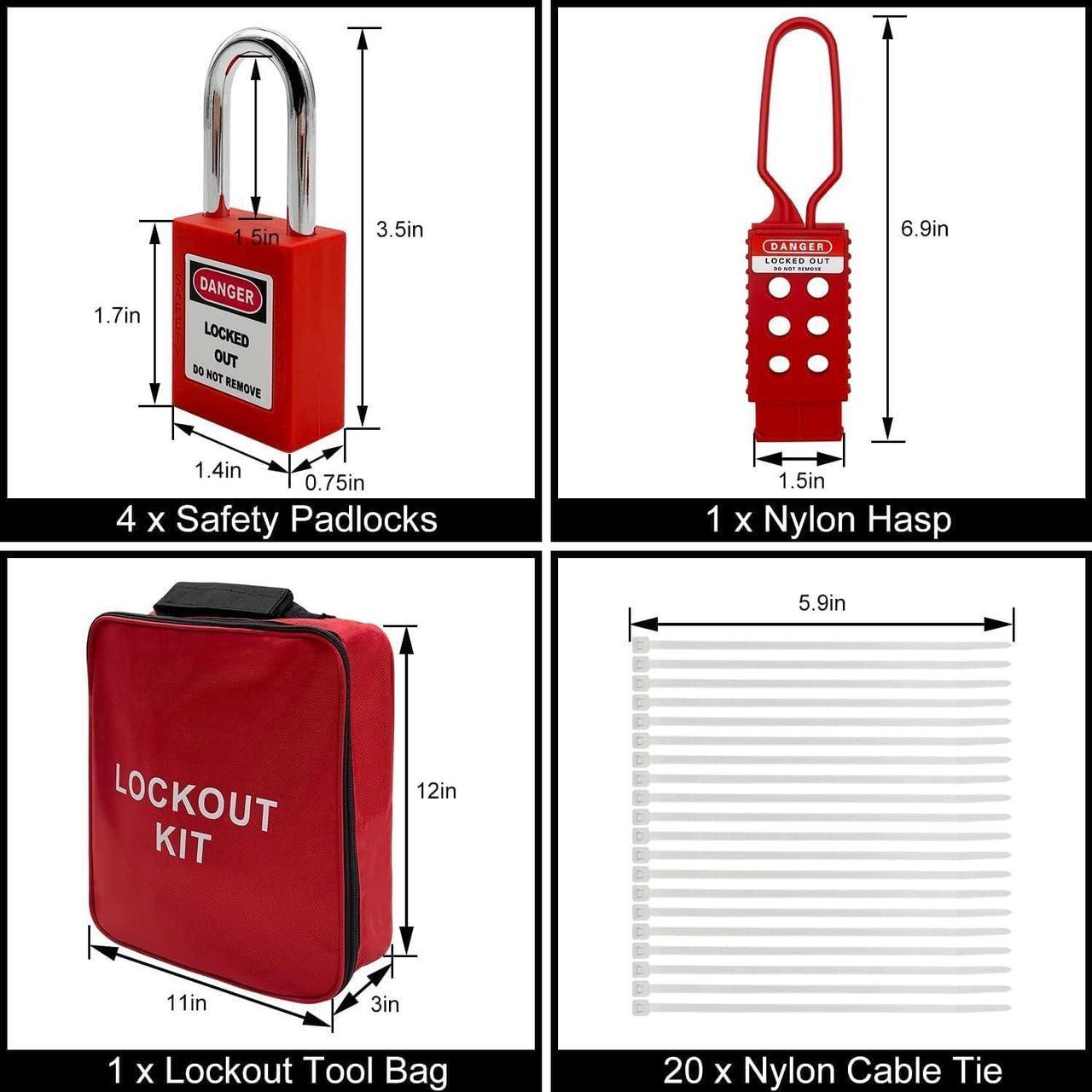 Alt view image 3 of 6 - Tagout Kit Electrical Loto - Clamp-On Circuit Breaker Lockout, Group Lockout Hasps, Lockout Tag, Universal Multi- Pole Breaker with Pocket Bag (Bigger Red Kit)