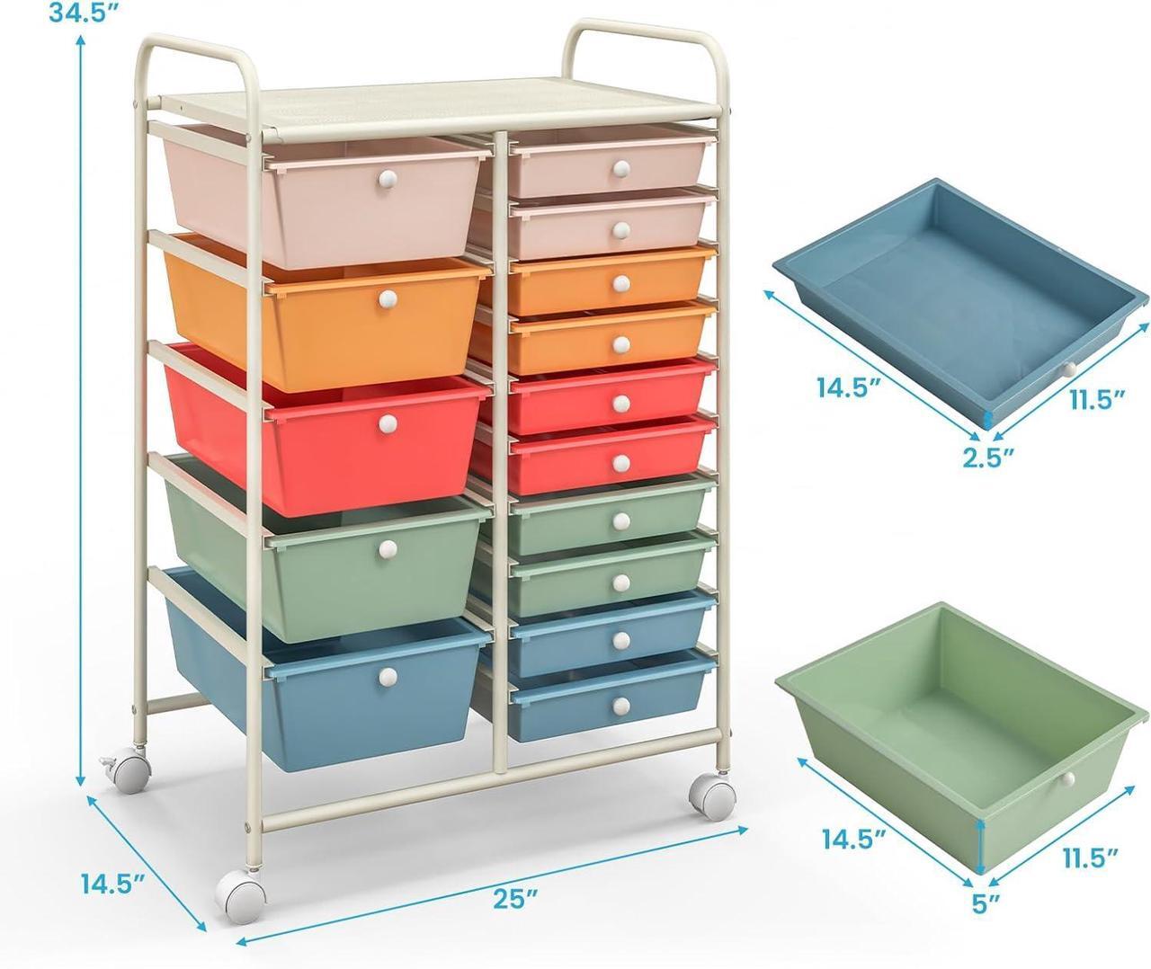Alt view image 3 of 7 - 15 Drawers Rolling Cart, Classroom Organizers, Storage Cart with Wheels, for Teacher Office Home School Supplies Tool Craft Art Paper