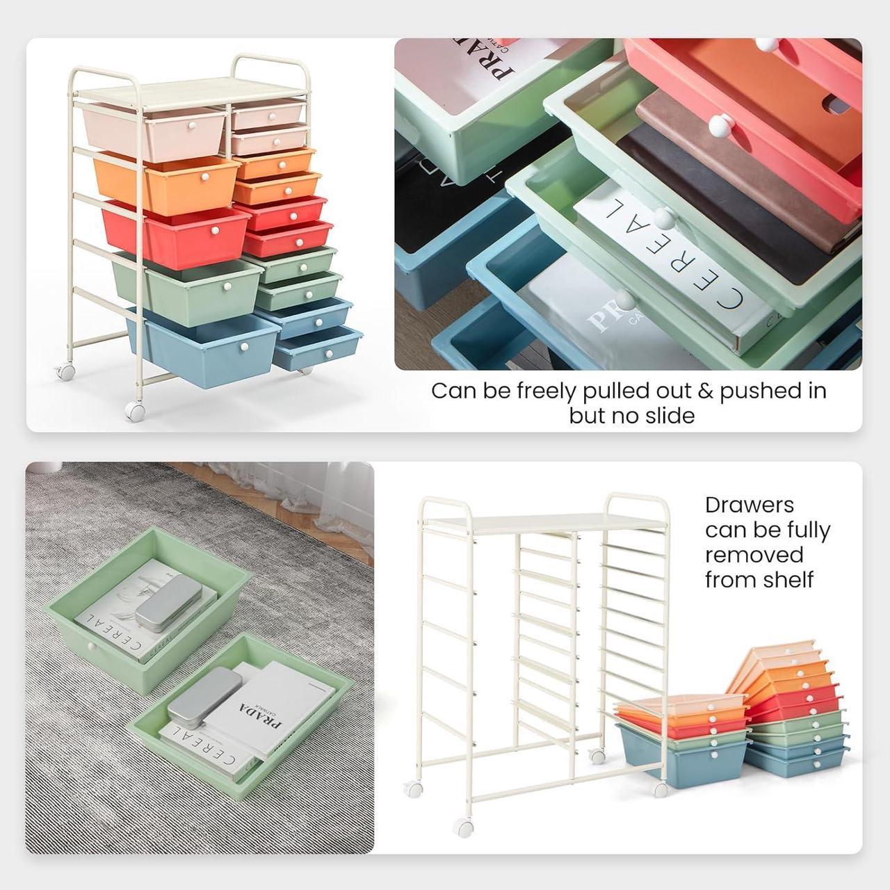 Alt view image 6 of 7 - 15 Drawers Rolling Cart, Classroom Organizers, Storage Cart with Wheels, for Teacher Office Home School Supplies Tool Craft Art Paper
