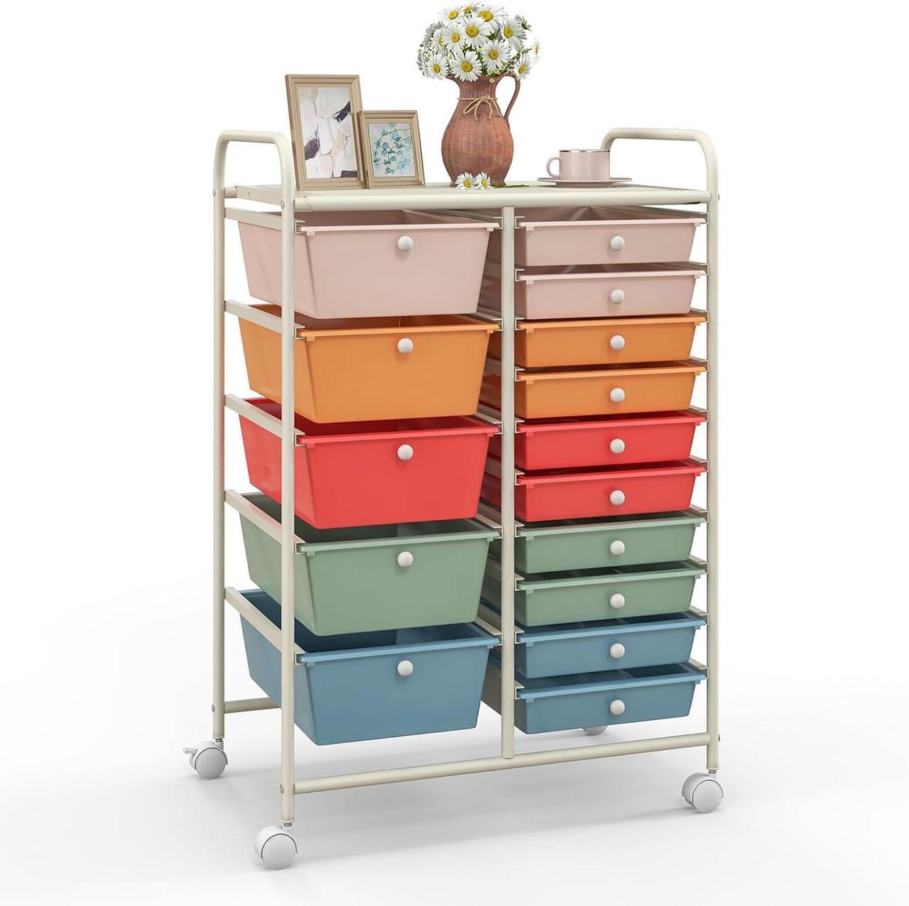 Main image of 15 Drawers Rolling Cart, Classroom Organizers, Storage Cart with Wheels, for Teacher Office Home School Supplies Tool Craft Art Paper