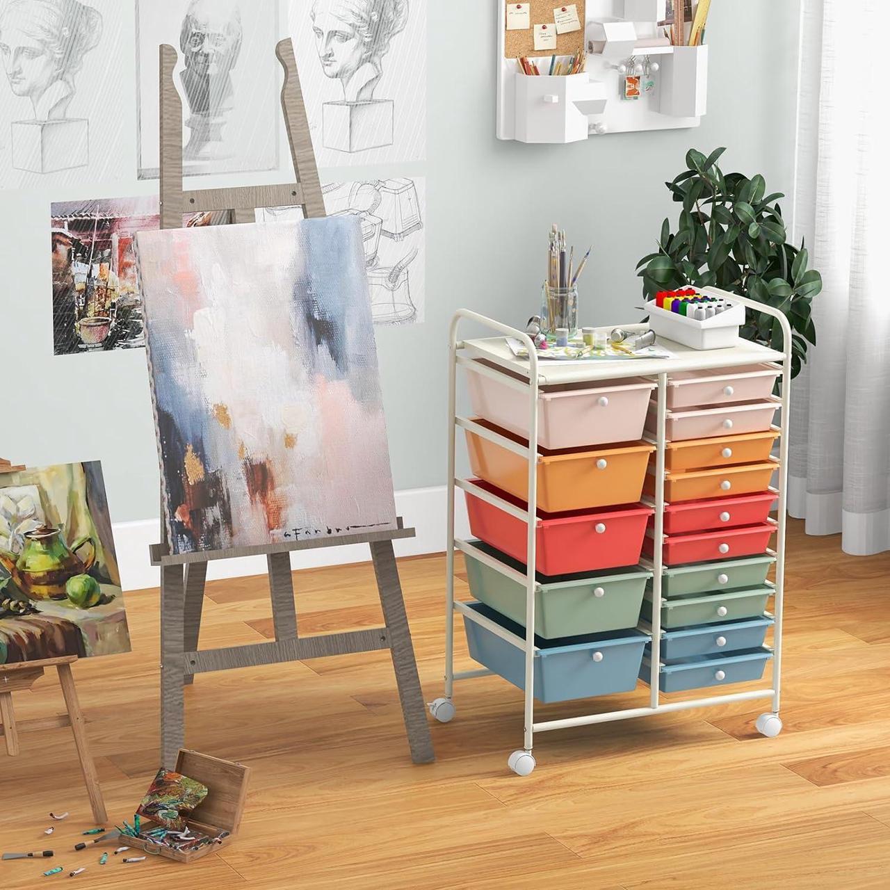 Alt view image 4 of 7 - 15 Drawers Rolling Cart, Classroom Organizers, Storage Cart with Wheels, for Teacher Office Home School Supplies Tool Craft Art Paper