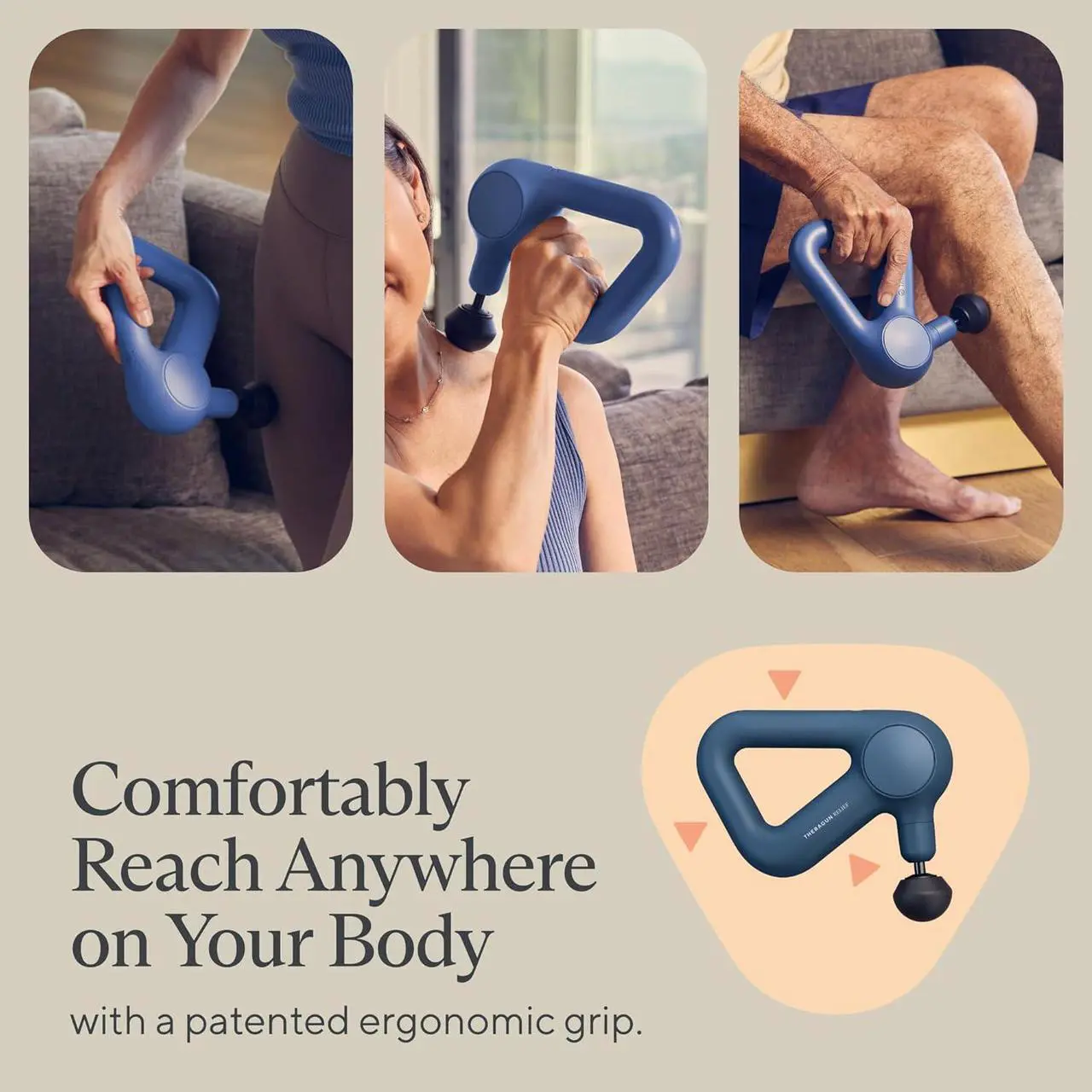 Alt view image 3 of 6 - Relief Handheld Percussion Massage Gun - Easy-to-Use, Comfortable & Light Personal Massager for Every Day Pain Relief Massage Therapy in Neck, Back, Leg, Shoulder and Body (Navy)