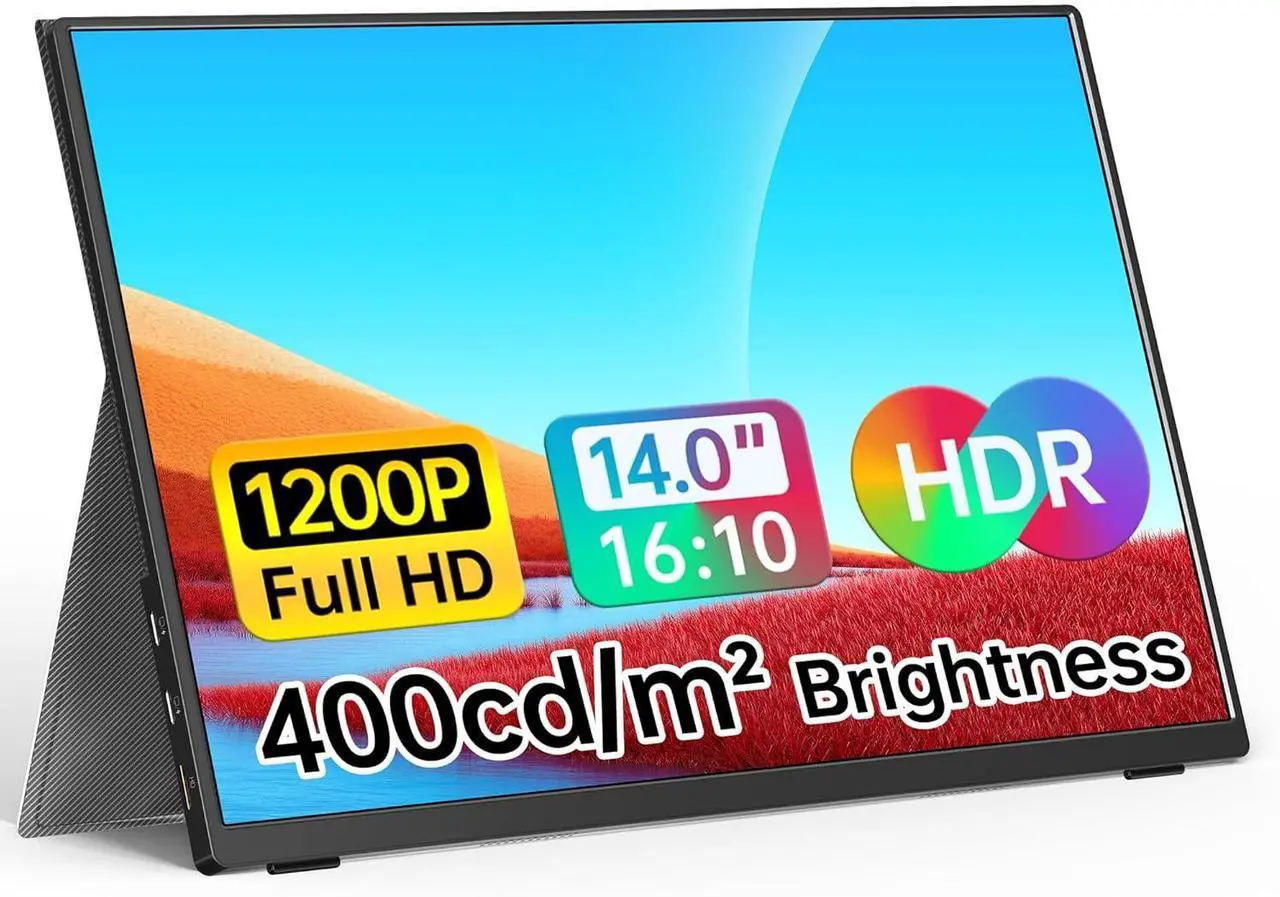 Main image of Portable Monitor 14 Inch FHD1200P Ultra-Slim for Laptop Monitor, USB-C HDMI Plug&Play,100% SRGB External Monitor,Dual Speakers Extender Display. with Smart Cover for Laptop,PC Phone Xbox PS4/5
