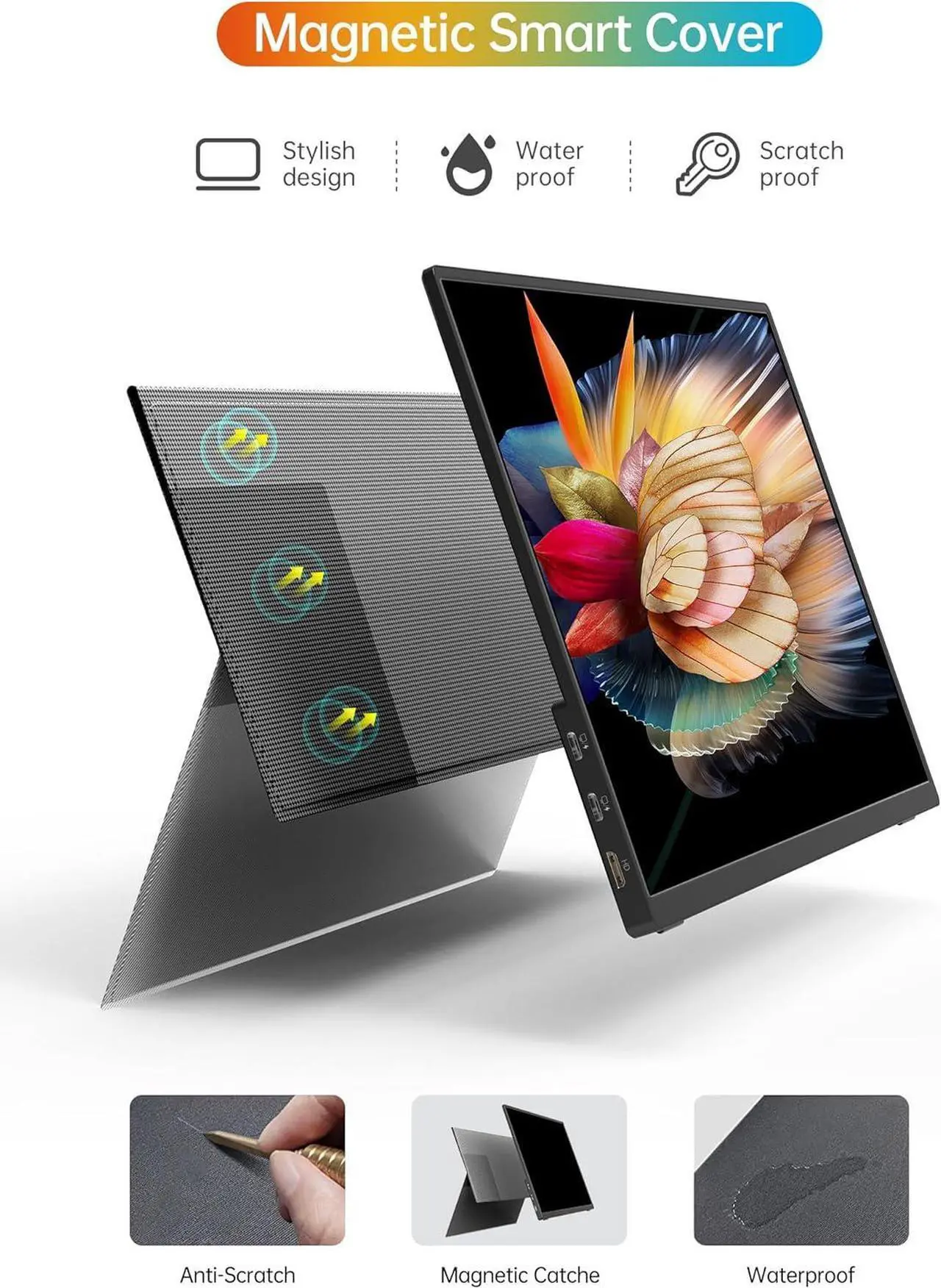 Alt view image 6 of 7 - Portable Monitor 14 Inch FHD1200P Ultra-Slim for Laptop Monitor, USB-C HDMI Plug&Play,100% SRGB External Monitor,Dual Speakers Extender Display. with Smart Cover for Laptop,PC Phone Xbox PS4/5