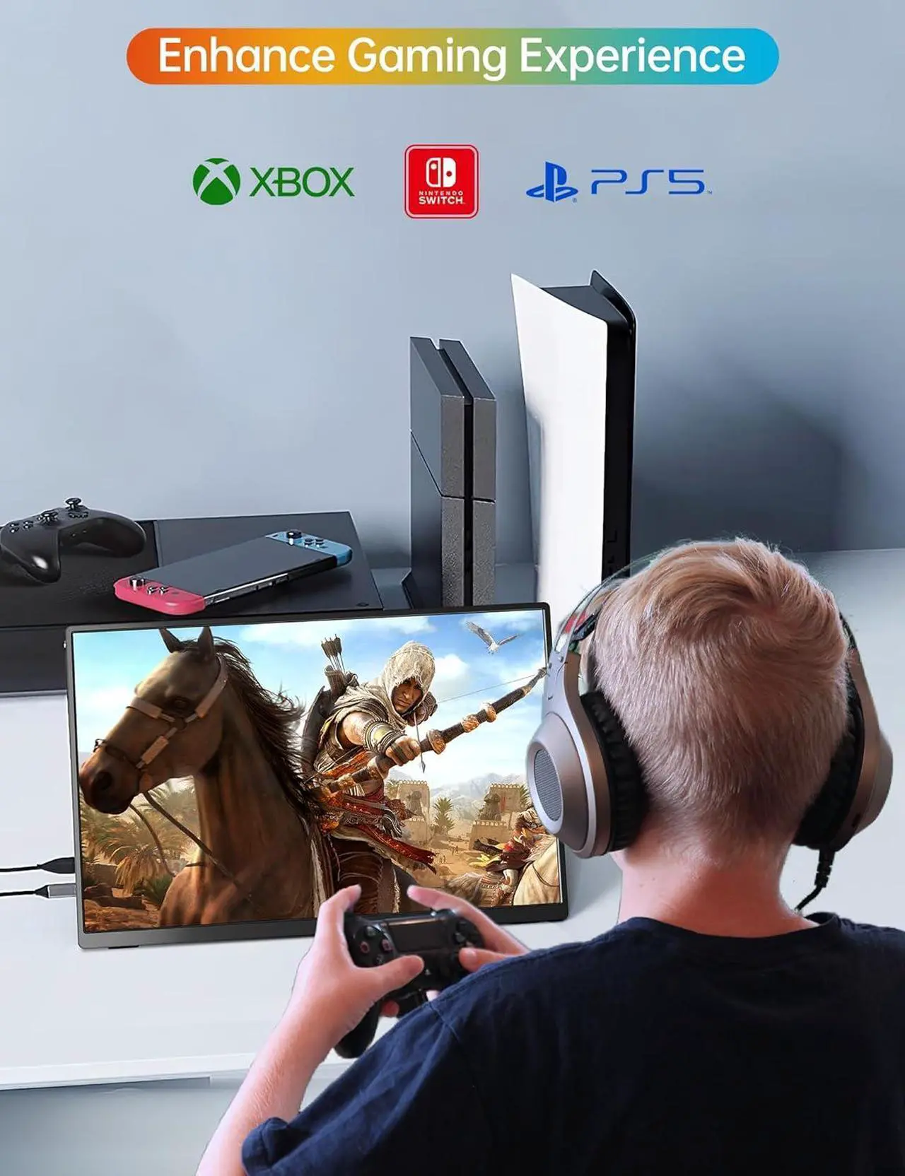 Alt view image 7 of 7 - Portable Monitor 14 Inch FHD1200P Ultra-Slim for Laptop Monitor, USB-C HDMI Plug&Play,100% SRGB External Monitor,Dual Speakers Extender Display. with Smart Cover for Laptop,PC Phone Xbox PS4/5