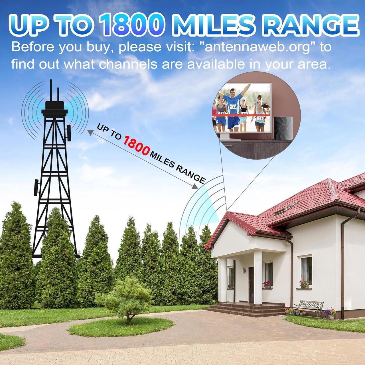 Alt view image 2 of 7 - 1600+ Miles Range TV Antenna Indoor,2025 Upgraded Digital TV Antenna for Smart TV with Best Signals Amplified,HD TV Antenna for TV Outdoor for Local Channels - Support 8K, 4K, 1080P - 38ft Coax Cable