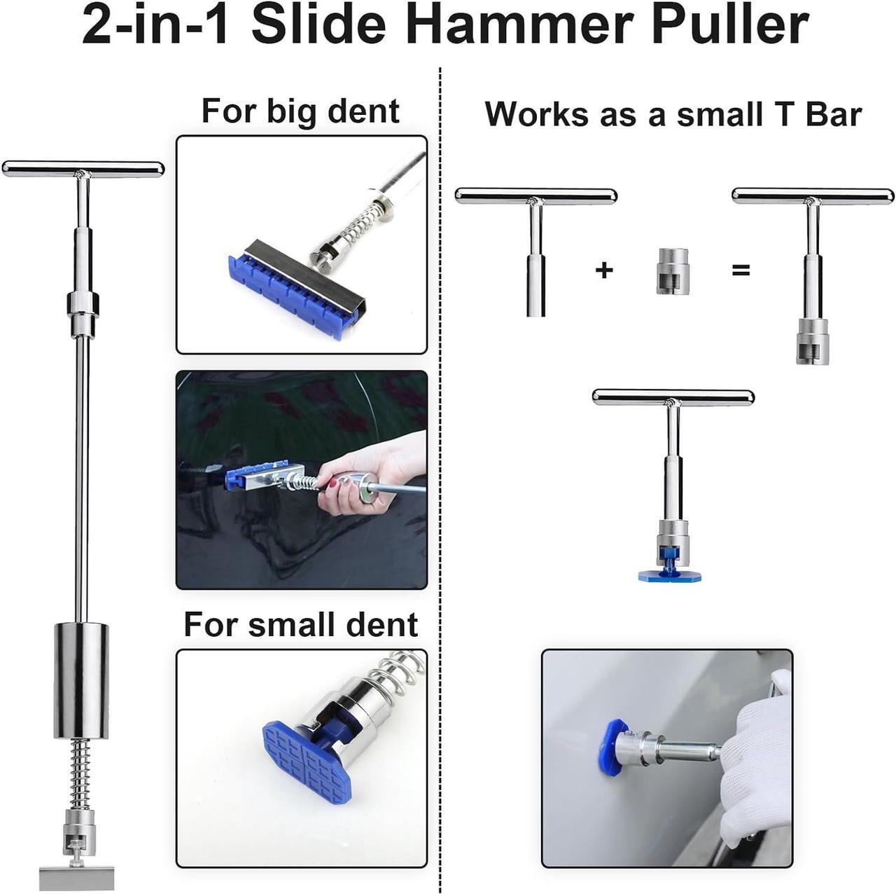 Alt view image 3 of 7 - Dent Puller Hail Remover Kits,129pc Professional Car Paintless Dent Removal Tools,Slide Hammer 2 in 1 T-Bar, Adjustable Dent Lifter,Bridge Puller for Auto Body SUV Dings Damage DIY Removal