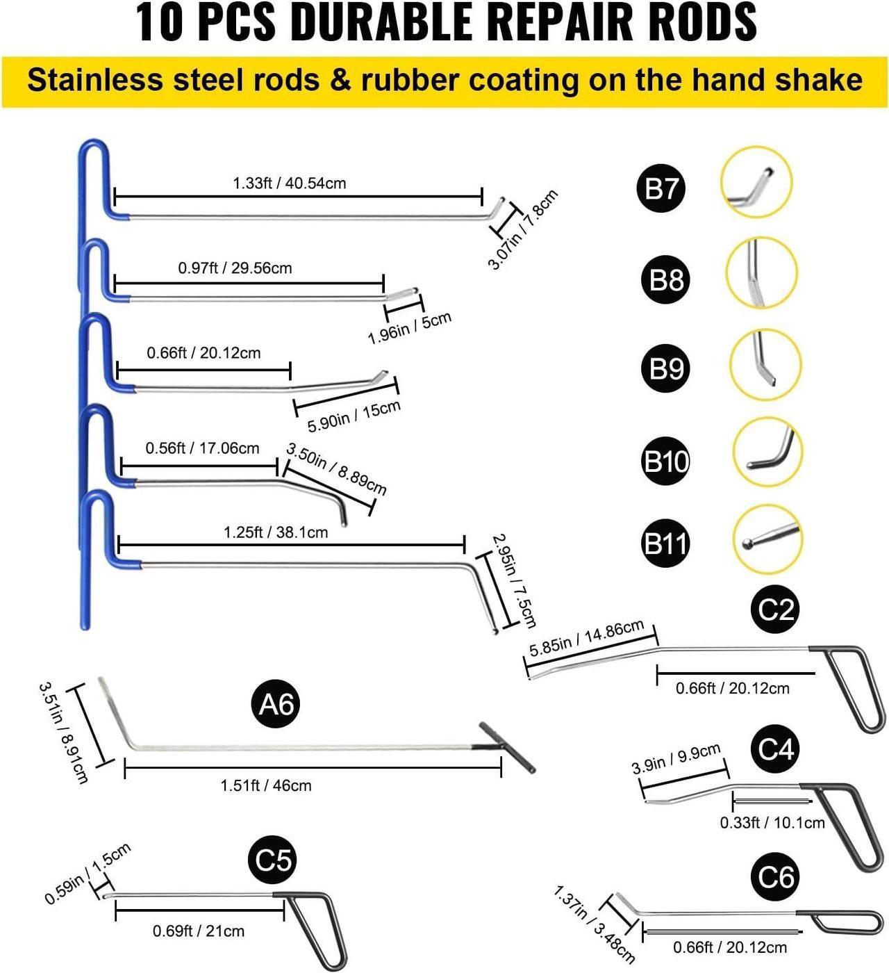 Alt view image 5 of 7 - Paintless Dent Removal Rods, 89 PCS Paintless Dent Repair Tools, Golden Lifter Puller Car Dent Repair Kit, Glue Puller Tabs Dent Puller Kit for Auto Dent Removal, Minor Dents, Door Dings