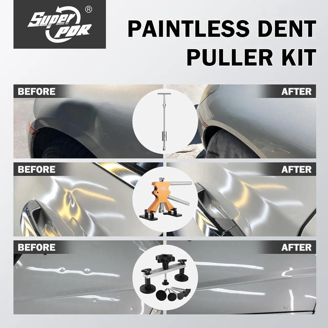 Alt view image 2 of 7 - Dent Puller Kit, 84 PCS Paintless Dent Repair Kit for Car, Body Repair Dent Removal Tools with LED Line Board, Dent Lifter, Bridge Puller, Slide Hammer T-Bar for Car Body Dents