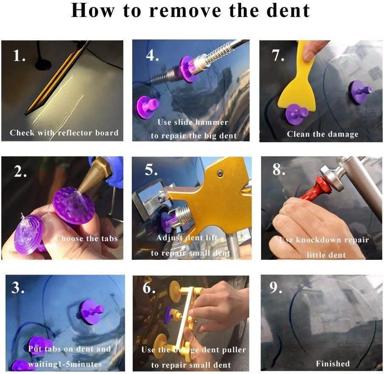 Alt view image 7 of 7 - DIY Paintless Dent Repair Kit - Gliston 89pcs Dent Puller Tools Slide Hammer for Car Hail Damage Dent & Ding Remover
