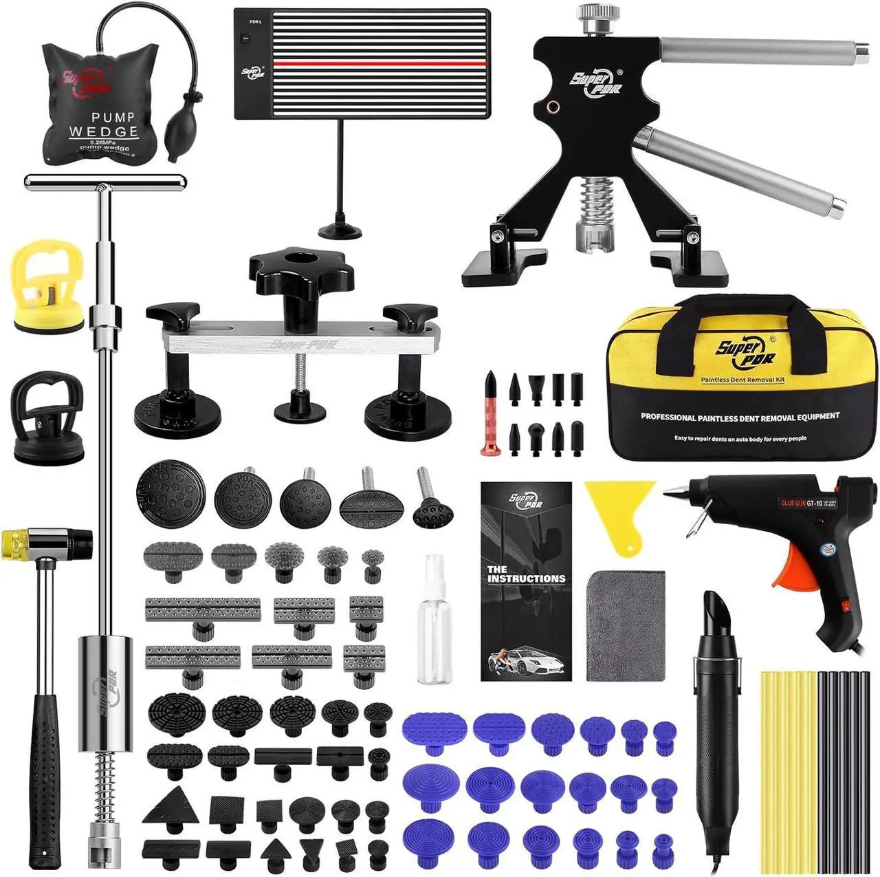 Main image of Car Dent Puller, Paintless Dent Removal Kit with Slide Hammer Dent Puller, Suction Cup, Bridge Puller, Glue Gun for Body Repair Dent Removal Tools, Hail Damage, Door Dings, Fridge