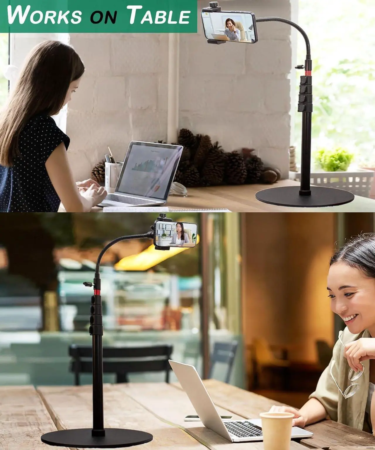 Alt view image 5 of 7 - Phone Overhead Stand, Gooseneck Phone Floor Stand, Tall Video Cell Phone Mount with Height Adjustable Stand, Heavy Base, 360 Head, Works with iPhone 16, iPhone 16 Pro Max, iPhone 16 Plus, 15, 14, 13