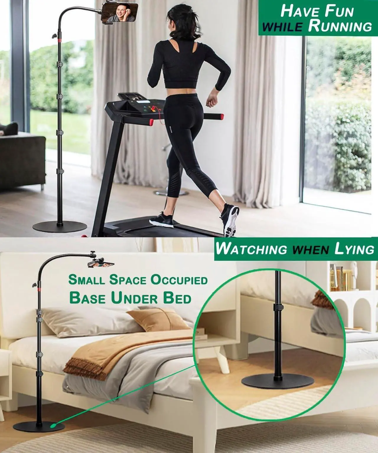 Alt view image 7 of 7 - Phone Overhead Stand, Gooseneck Phone Floor Stand, Tall Video Cell Phone Mount with Height Adjustable Stand, Heavy Base, 360 Head, Works with iPhone 16, iPhone 16 Pro Max, iPhone 16 Plus, 15, 14, 13