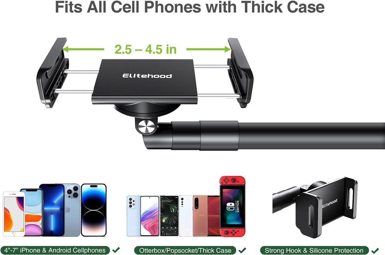 Alt view image 7 of 7 - Heavy Duty Aluminum Overhead Phone Stand, 15 in Long Arm iPhone Holder for Video Recording, 360 Degrees Swivel Tilt Overhead Phone Mount for Filming, Meeting, Cooking, Painting and Crafting