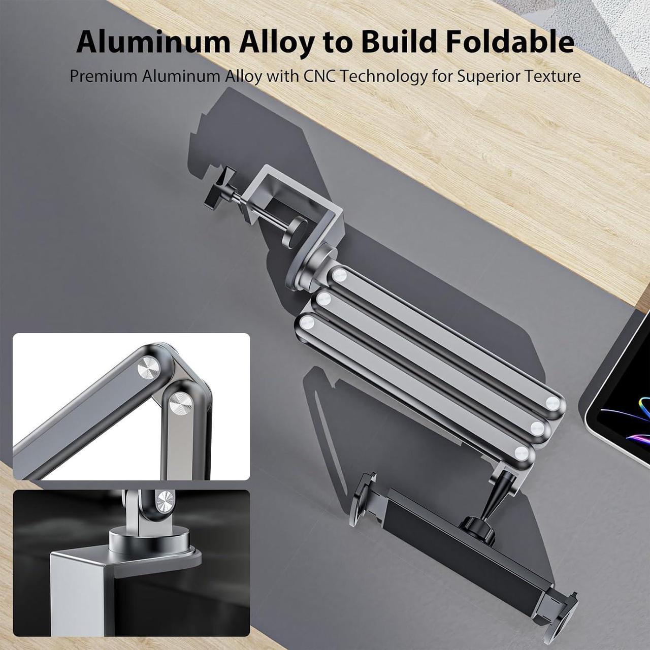 Alt view image 2 of 7 - Tablet Stand for Desk, Aluminum Alloy Foldable Tablet Arm Mount Holder Compatible with iPad 10/9th, iPad Pro Air 13/11inch (2024), iPad Mini,  Galaxy Tab & More 7-15.6'' Tablet Portable Monitor