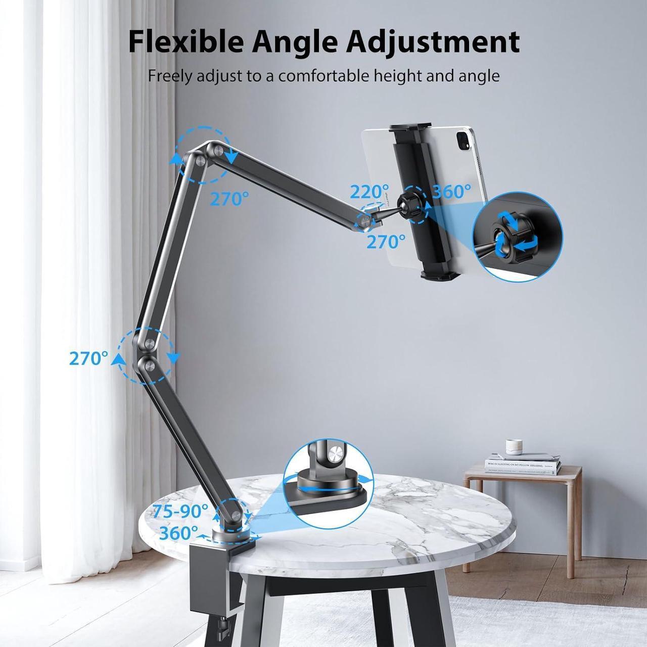 Alt view image 4 of 7 - Tablet Stand for Desk, Aluminum Alloy Foldable Tablet Arm Mount Holder Compatible with iPad 10/9th, iPad Pro Air 13/11inch (2024), iPad Mini,  Galaxy Tab & More 7-15.6'' Tablet Portable Monitor