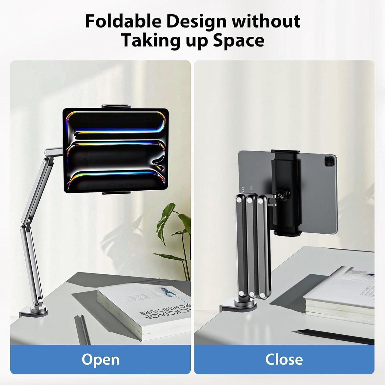 Alt view image 5 of 7 - Tablet Stand for Desk, Aluminum Alloy Foldable Tablet Arm Mount Holder Compatible with iPad 10/9th, iPad Pro Air 13/11inch (2024), iPad Mini,  Galaxy Tab & More 7-15.6'' Tablet Portable Monitor