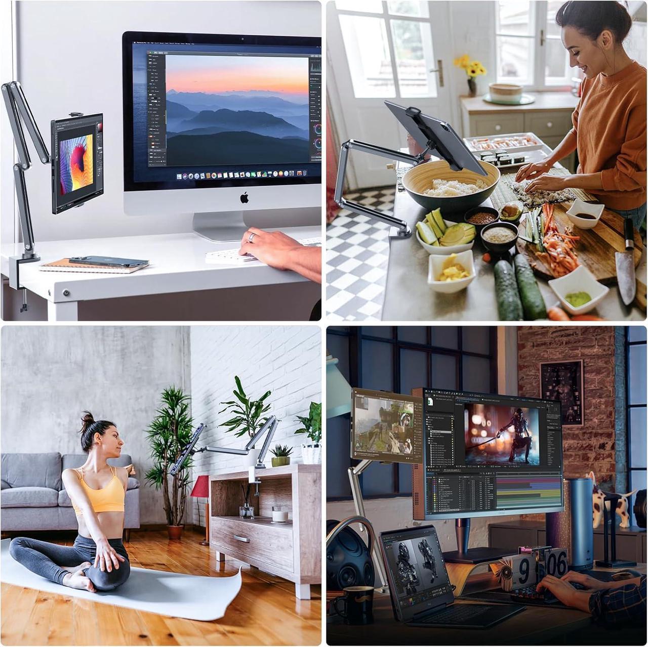 Alt view image 6 of 7 - Tablet Stand for Desk, Aluminum Alloy Foldable Tablet Arm Mount Holder Compatible with iPad 10/9th, iPad Pro Air 13/11inch (2024), iPad Mini,  Galaxy Tab & More 7-15.6'' Tablet Portable Monitor