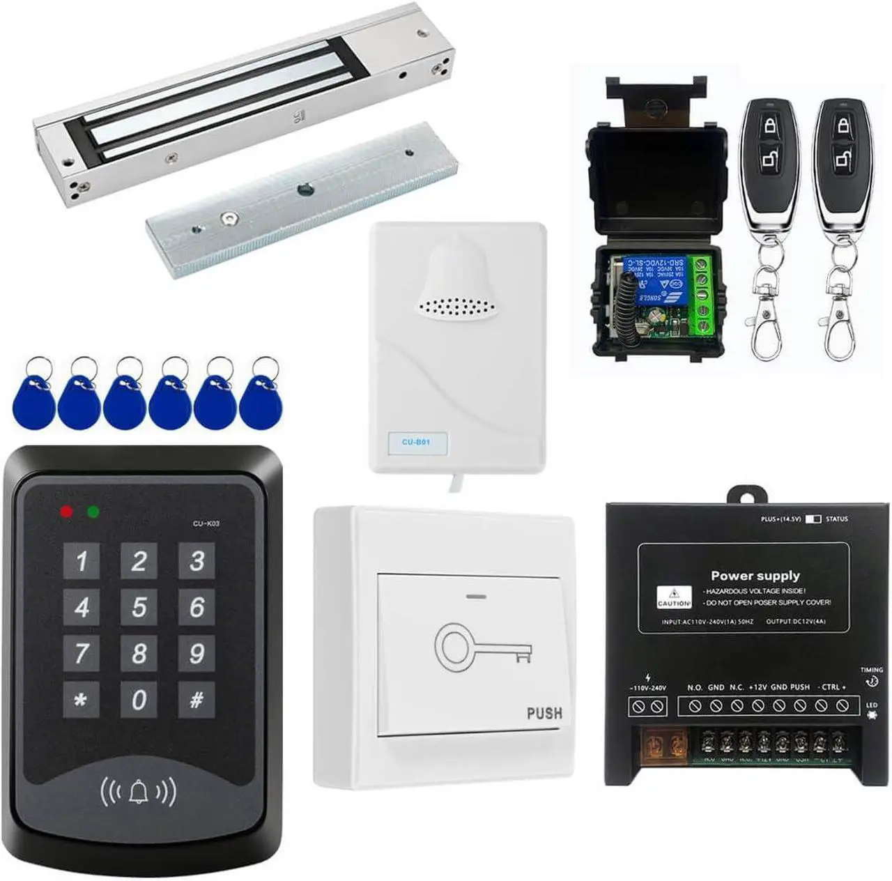 Main image of Door Access Control System RFID Keypad 600lb Electric Magnetic Door Lock Kit with Exit Button Doorbell Chime Remote Control