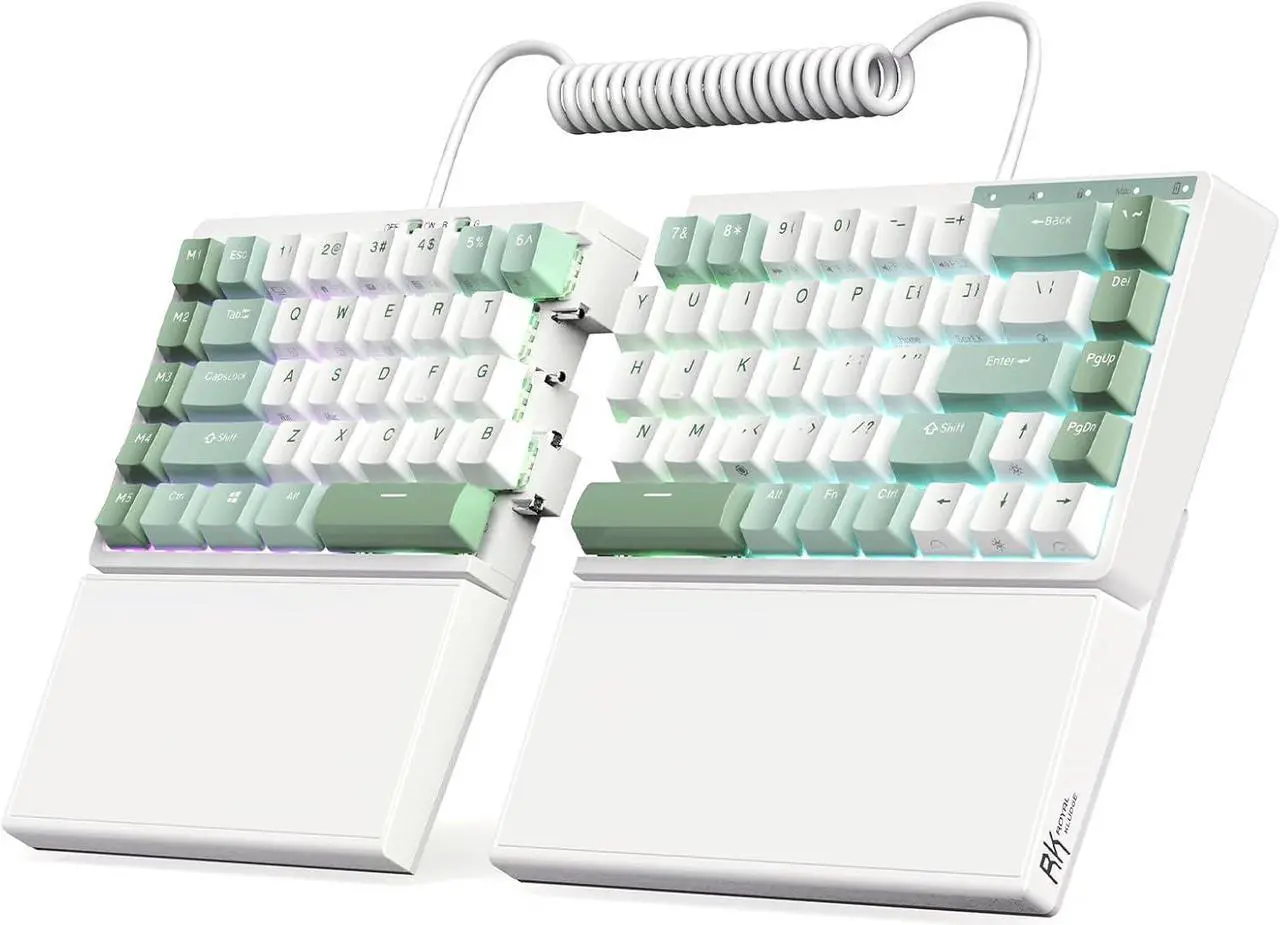 Main image of RKS70 Ergonomic Split Mechanical Keyboard, Wireless Bluetooth/2.4G/Wired Keyboard with Wrist Rest, 75% RGB PC Gaming Keyboards for Win/Mac, Hot Swappable Silver Grey Switches, White
