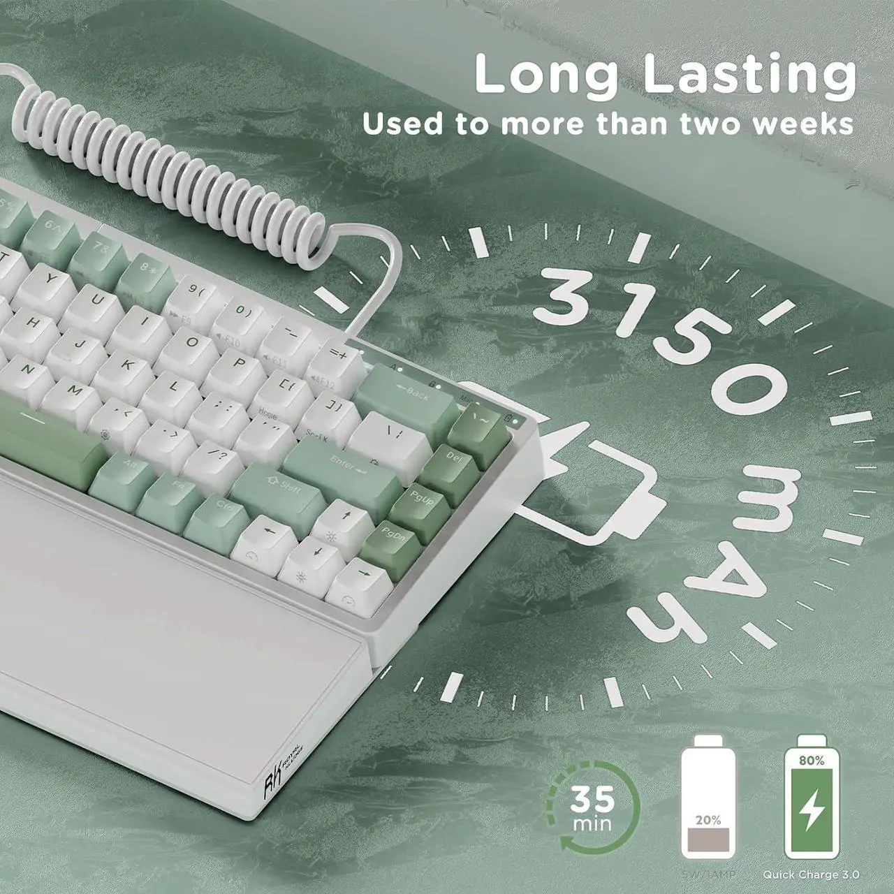 Alt view image 4 of 7 - RKS70 Ergonomic Split Mechanical Keyboard, Wireless Bluetooth/2.4G/Wired Keyboard with Wrist Rest, 75% RGB PC Gaming Keyboards for Win/Mac, Hot Swappable Silver Grey Switches, White