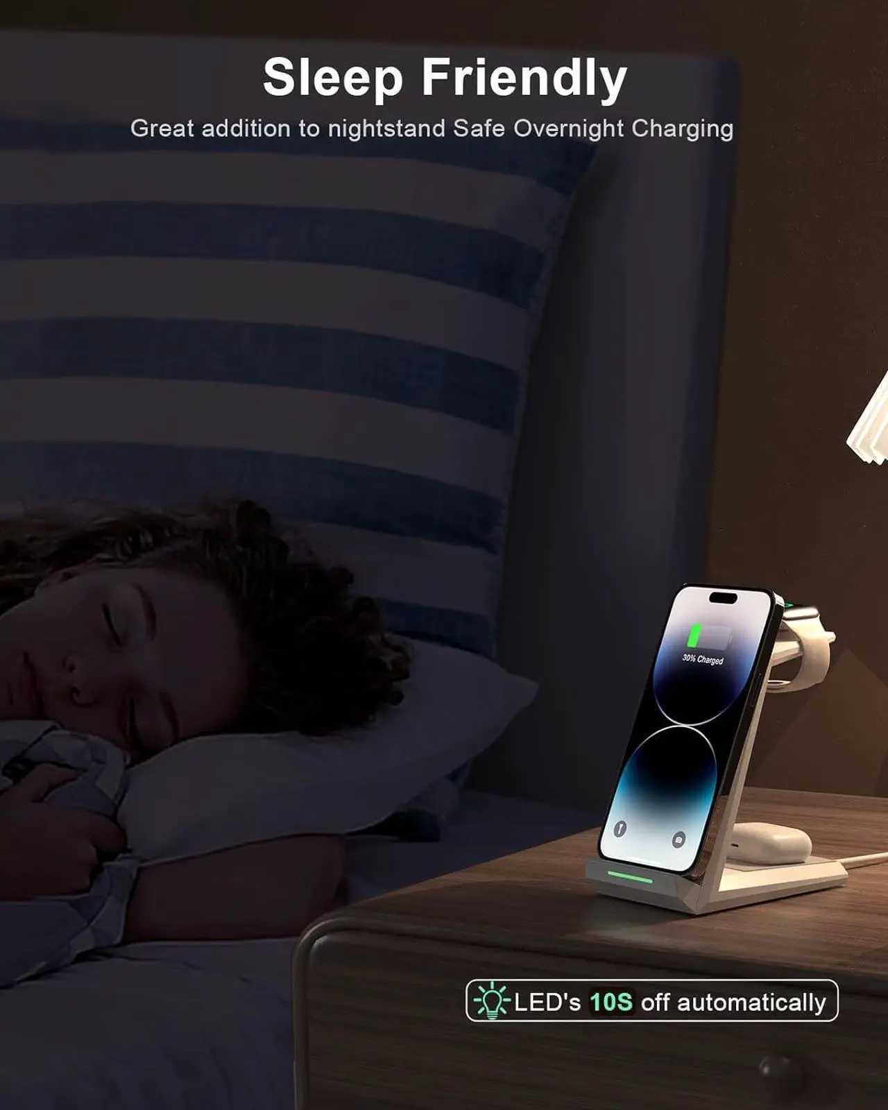 Alt view image 7 of 7 - Wireless Charging Station for iPhone - 3 in 1 Charger Stand for iPhone 15 14 13 12 11 Pro Max Plus, Charging Dock for Apple Watch 8/7/SE/6/5/4/3/2,AirPods Pro/3/2(5 ft Cable & Adapter Included)