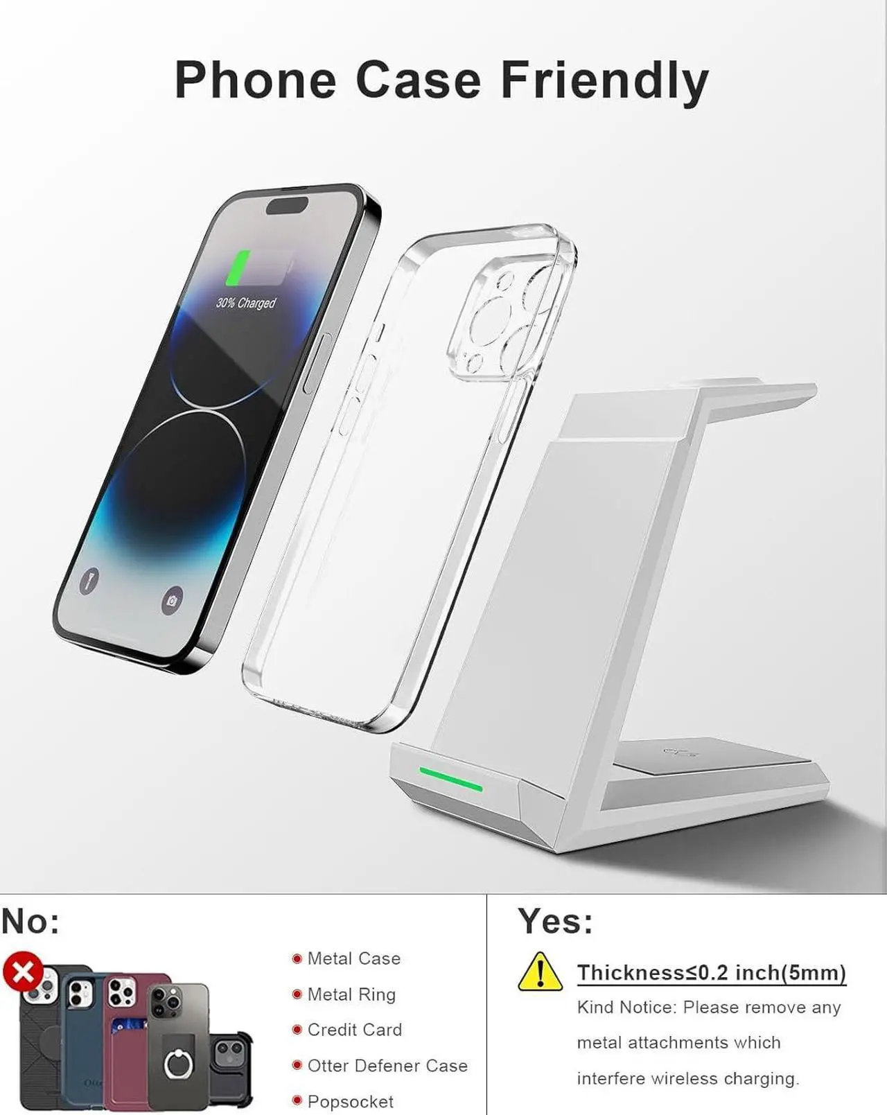 Alt view image 5 of 7 - Wireless Charging Station for iPhone - 3 in 1 Charger Stand for iPhone 15 14 13 12 11 Pro Max Plus, Charging Dock for Apple Watch 8/7/SE/6/5/4/3/2,AirPods Pro/3/2(5 ft Cable & Adapter Included)