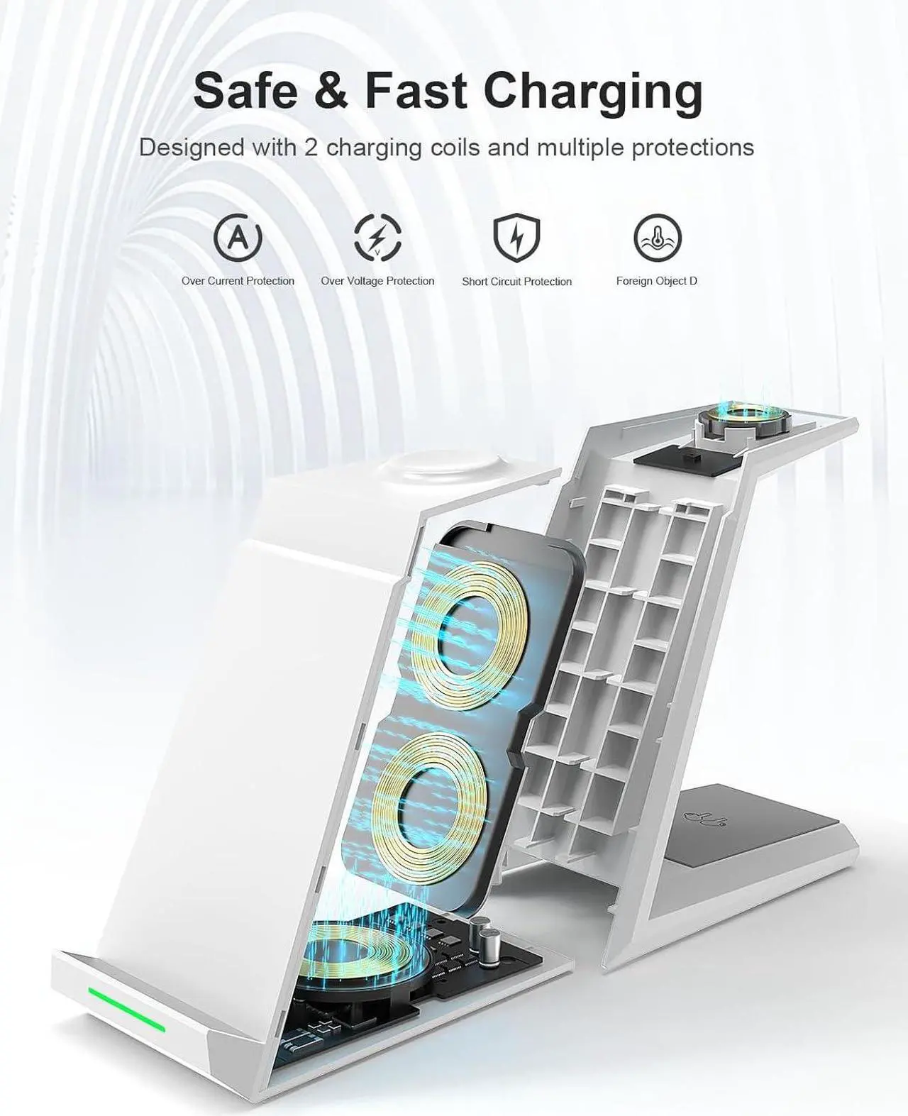 Alt view image 6 of 7 - Wireless Charging Station for iPhone - 3 in 1 Charger Stand for iPhone 15 14 13 12 11 Pro Max Plus, Charging Dock for Apple Watch 8/7/SE/6/5/4/3/2,AirPods Pro/3/2(5 ft Cable & Adapter Included)