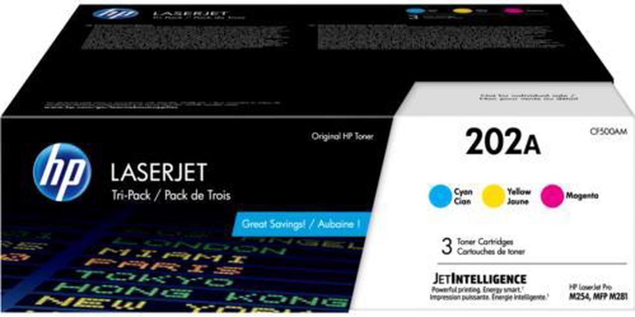 Main image of HP 202A 3-pack Cyan/Magenta/Yellow Original LaserJet Toner Cartridges, Per