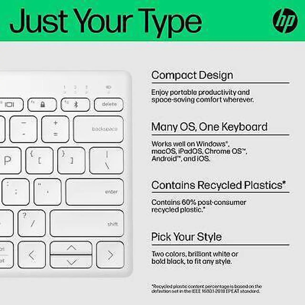 Alt view image 5 of 7 - HP 350 Compact Multi-Device Bluetooth Keyboard