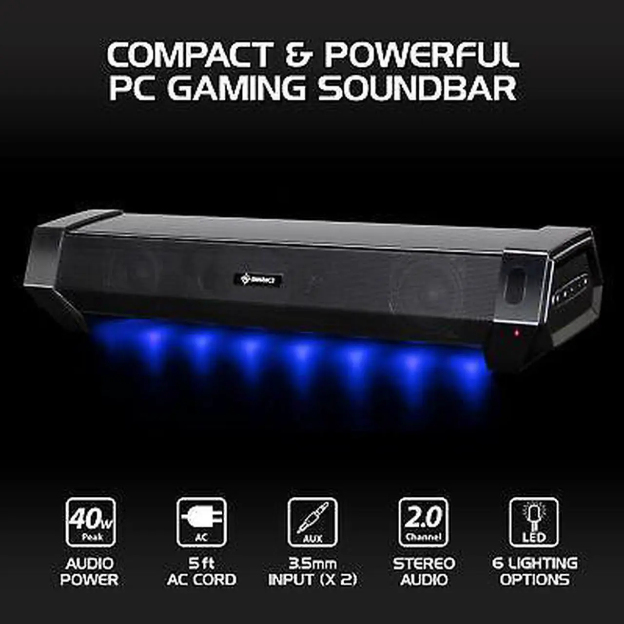 Alt view image 2 of 7 - Gaming Speaker Soundbar - Under Monitor PC LED Speaker with 40W Peak Audio Power