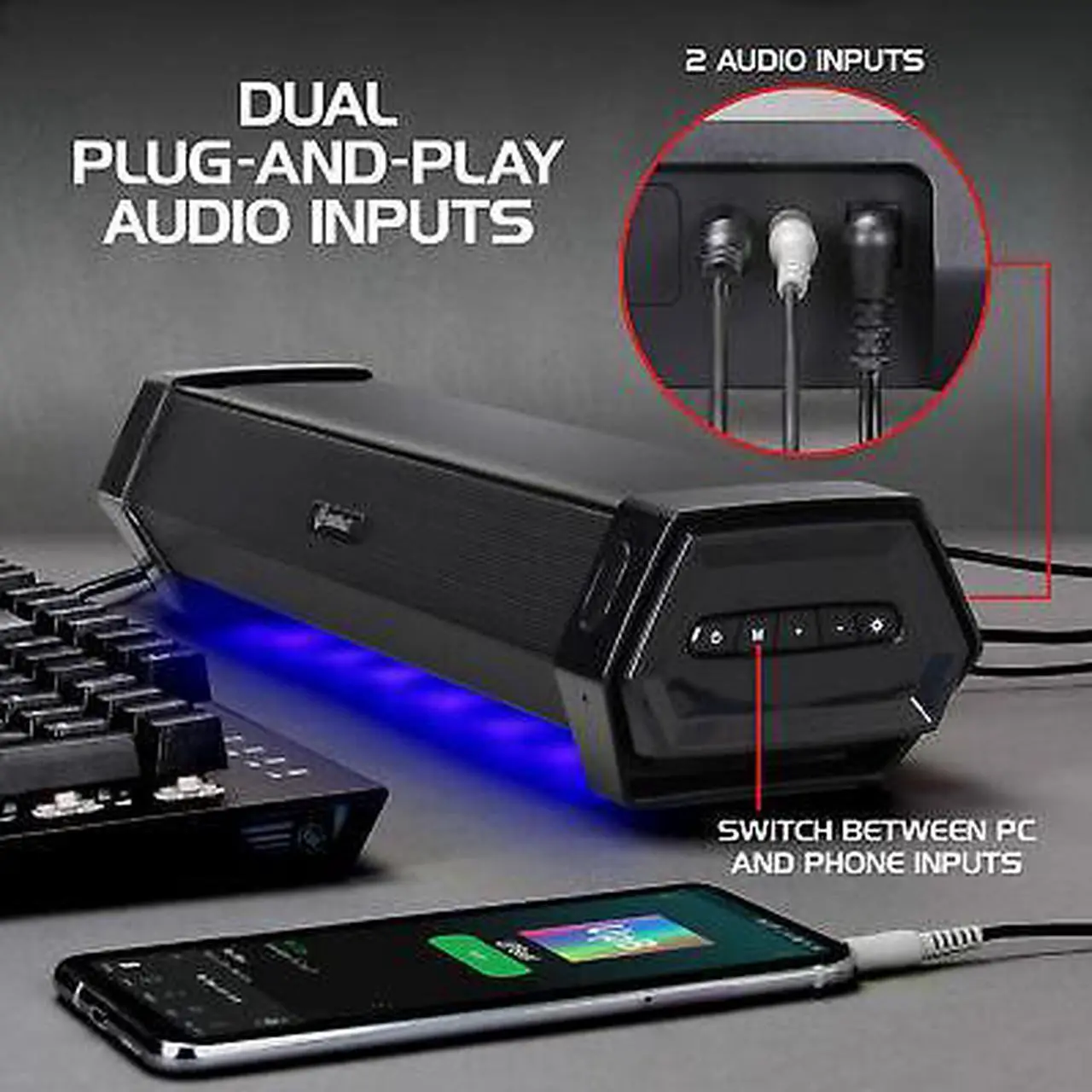 Alt view image 4 of 7 - Gaming Speaker Soundbar - Under Monitor PC LED Speaker with 40W Peak Audio Power