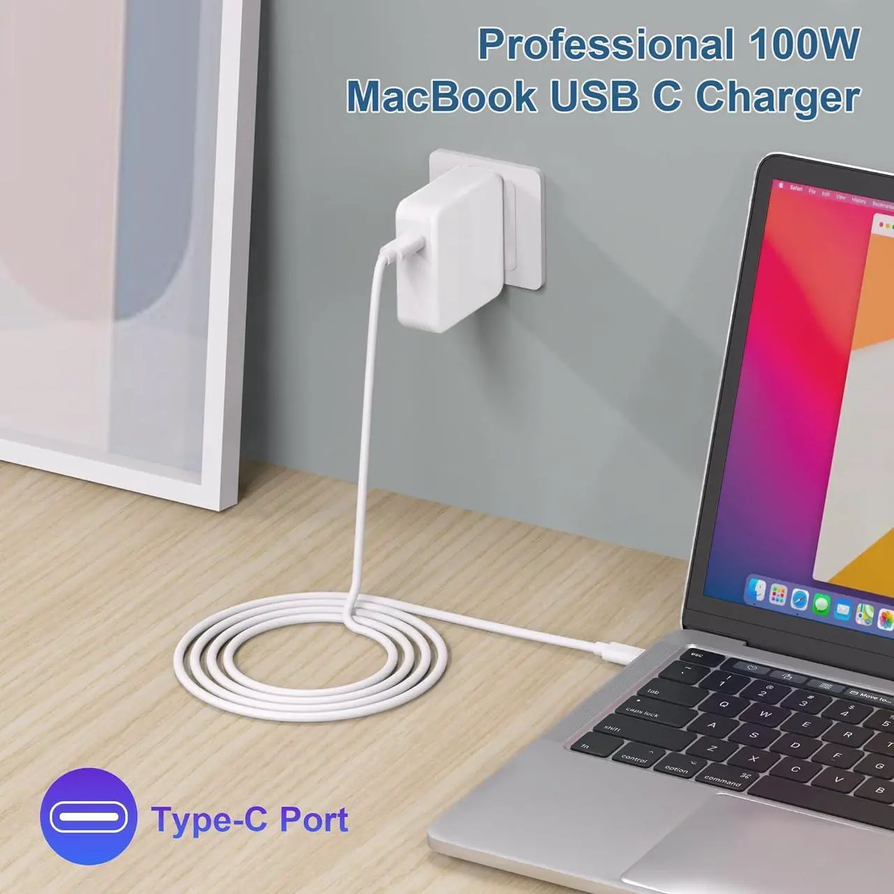 Alt view image 6 of 6 - Mac Book Pro Charger - 100W USB C Charger Power Adapter for USB C MacBook Pro 16 15 14 13 InchFast Charging Type C Travel Laptop Power Adapter