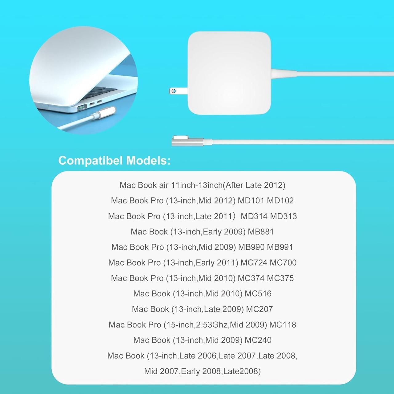 Alt view image 5 of 7 - Mac Book Pro Charger Replacement for 13-inch MacBook Pro Display (Before Mid 2012) 60W AC Adapter L-Tip Connector for MacBook air Charger (Before 2011)
