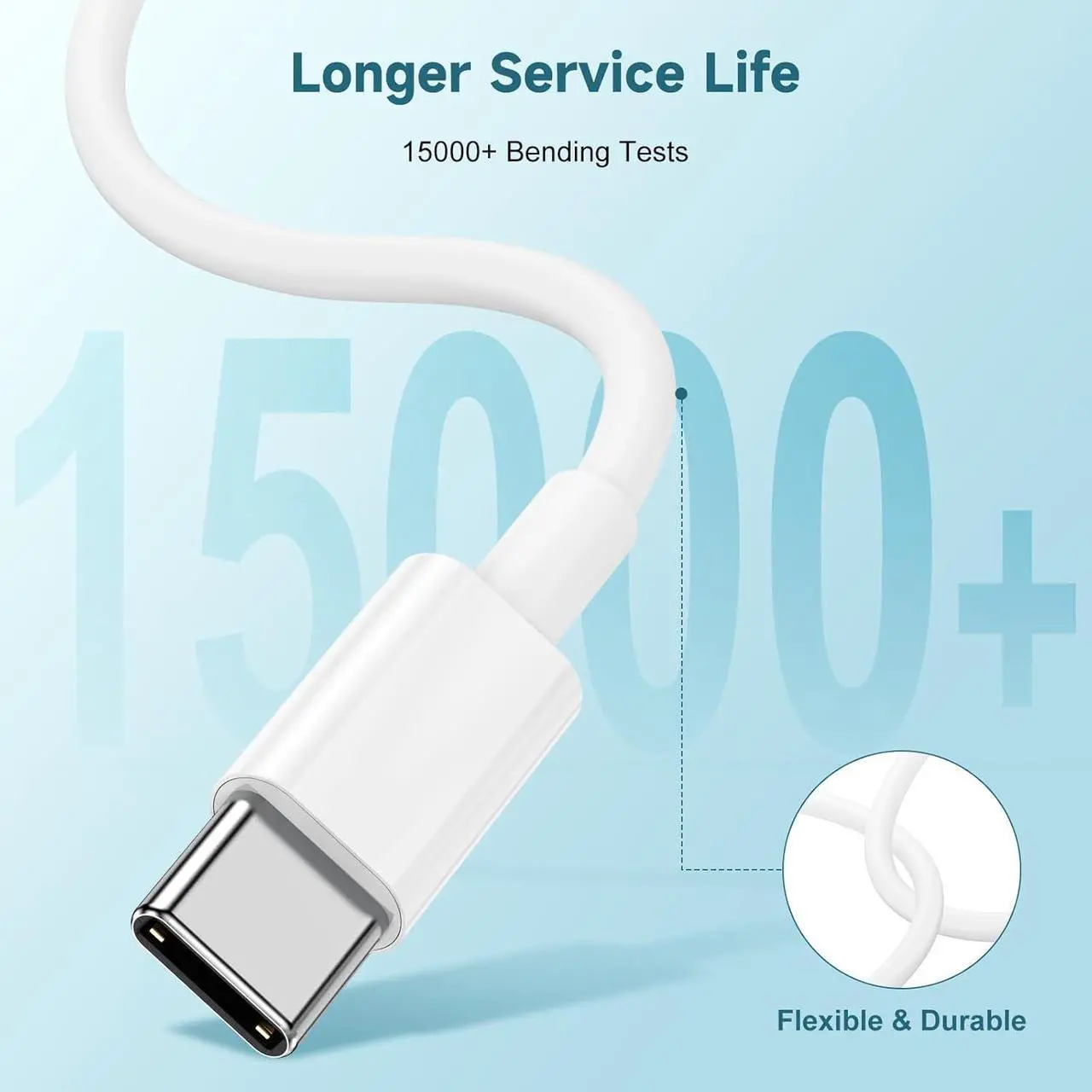 Alt view image 4 of 7 - 60W USB C to USB C Cable [3Pack] iPhone 15 Fast Charging Cable,6ft Long USB-C to USBC Power Cord for iPhone 16/15 Pro Plus Pro Max, MacBook Pro Air/IPad/iPad Pro 12.9/11,AirPods 4(White)