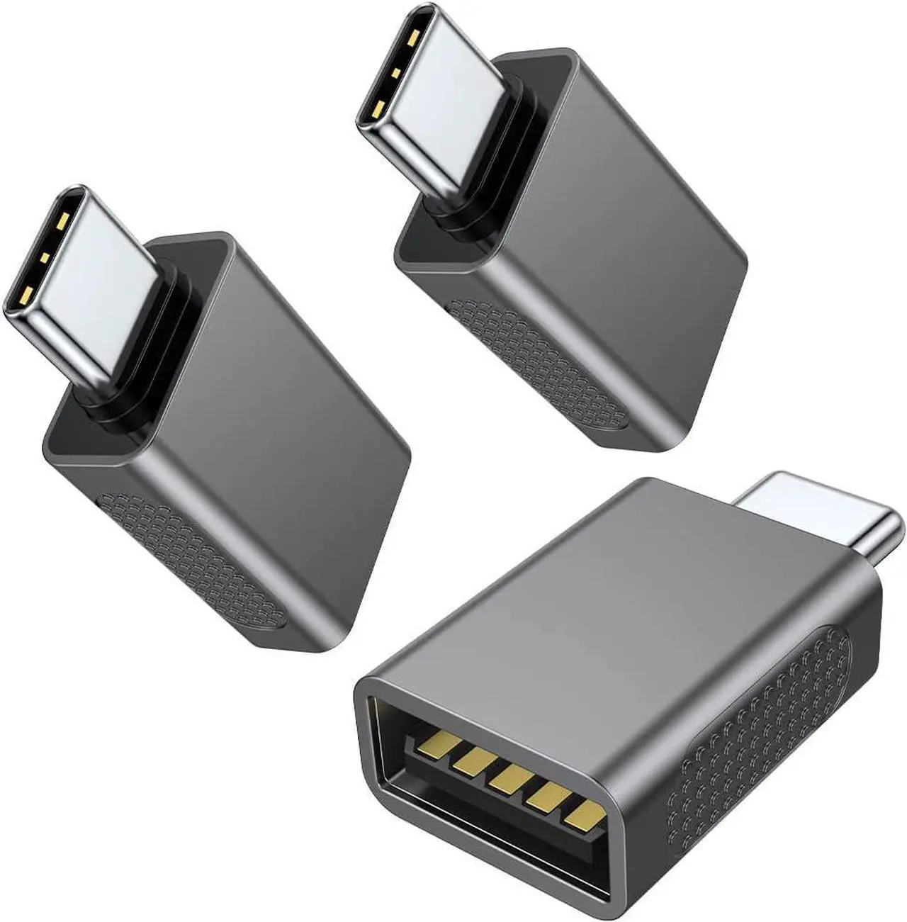 Main image of 10Gbps USB C to USB 3.1 Adapter (3 Pack) USB Type C Male to USB A Female Thunderbolt 4/3 to USB Converter for iPhone 15 MacBook iMac iPad and More Type C Devices - Space Gray