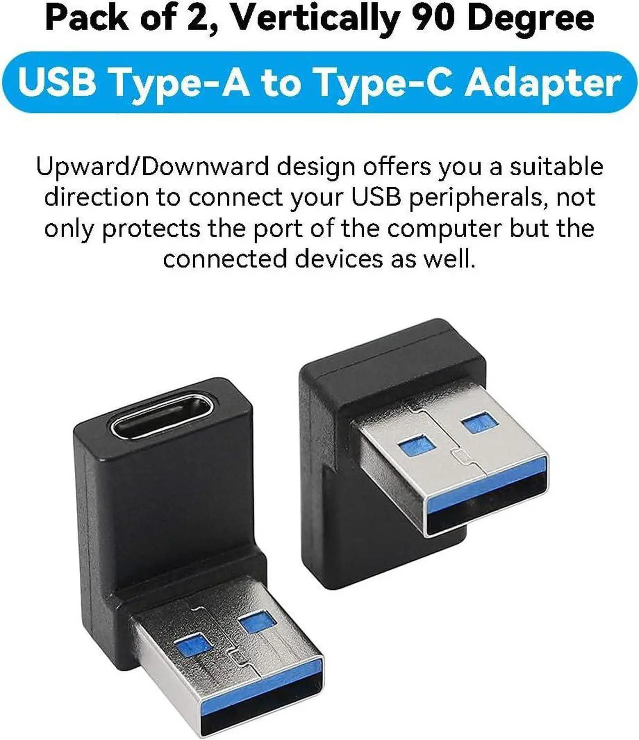 Alt view image 4 of 7 - 90 Degree USB to USB C Adapter (2-Pack) Right Angle USB-C Female to USB Male Converter USB 3.1 C Type Plug Adapter Vertical USB Port Changer Extender Connector (Up+Down Angle)