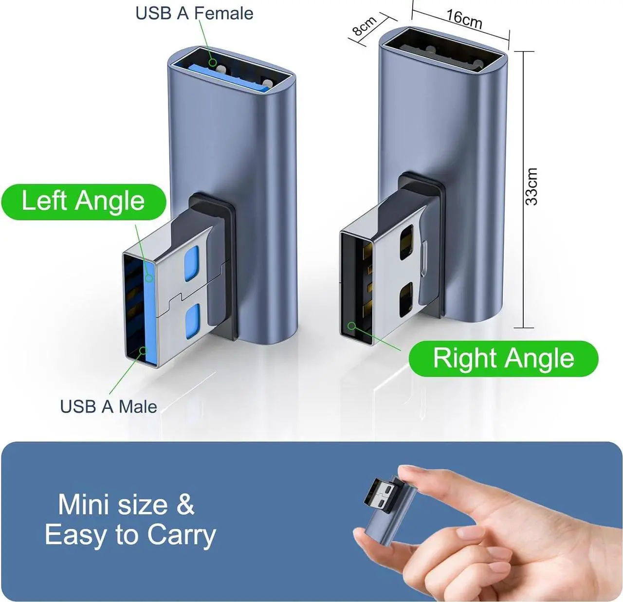 Alt view image 2 of 7 - 4 Pack USB 3.1 90 Degree Adapter 2*Left Angle&2*Right Angle USB A Male to Female Adapter for PC Laptop USB A Car Charger Power Bank and Most USB Devices