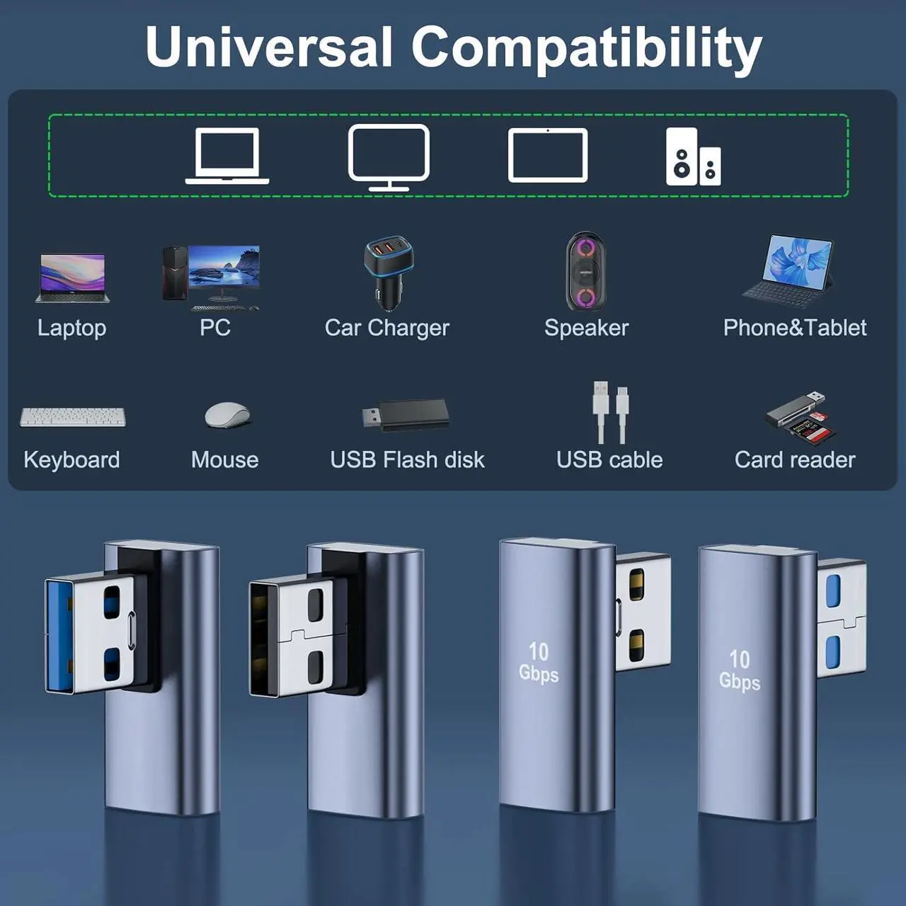 Alt view image 7 of 7 - 4 Pack USB 3.1 90 Degree Adapter 2*Left Angle&2*Right Angle USB A Male to Female Adapter for PC Laptop USB A Car Charger Power Bank and Most USB Devices