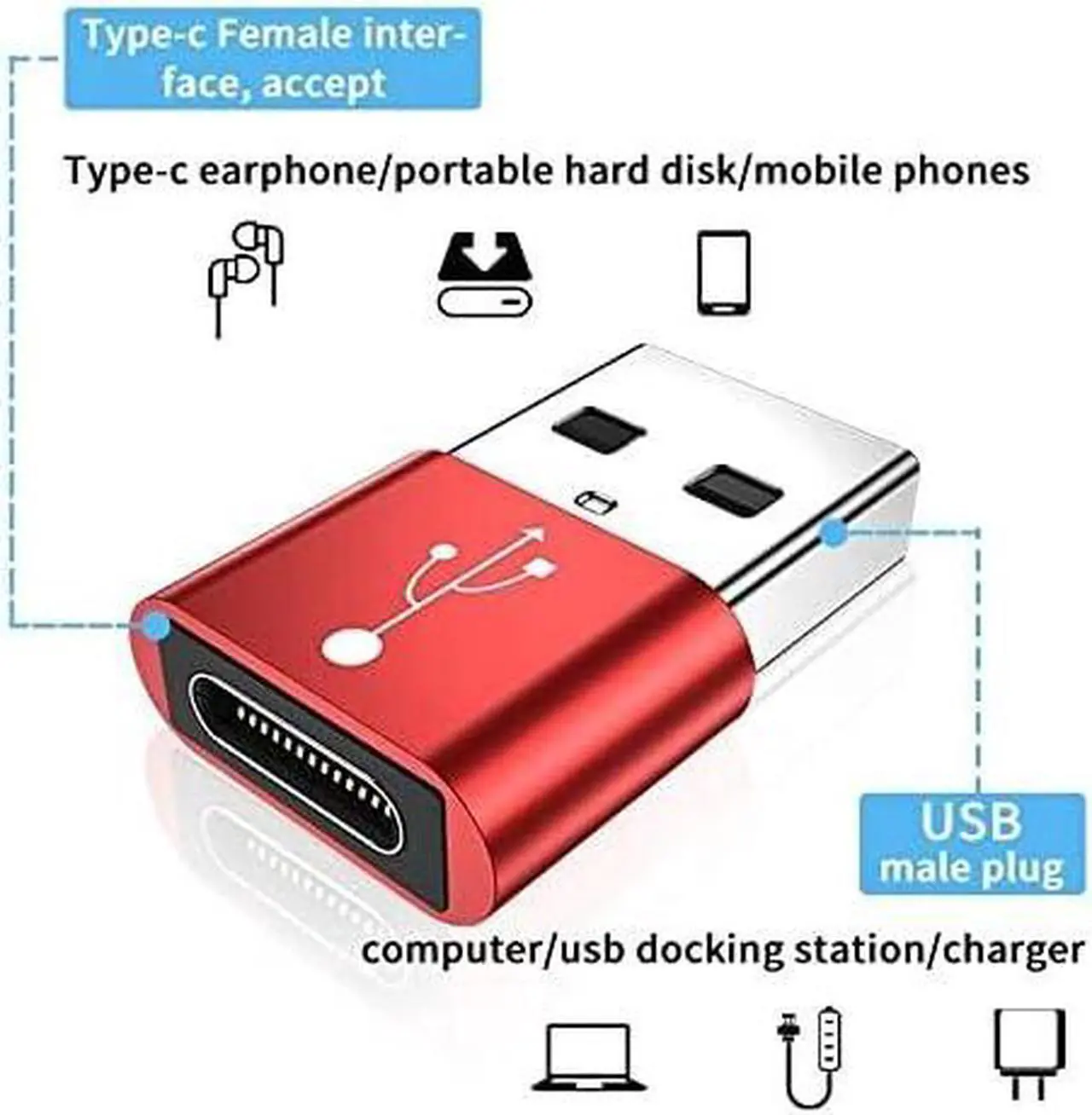 Alt view image 5 of 7 - Adapter Compatible with HyperX Cloud Stinger Core Wireless - USB-A to C PortChanger (5-Pack) USB Type-C OTG USB-A Convert Charging Data - Metallic Silver