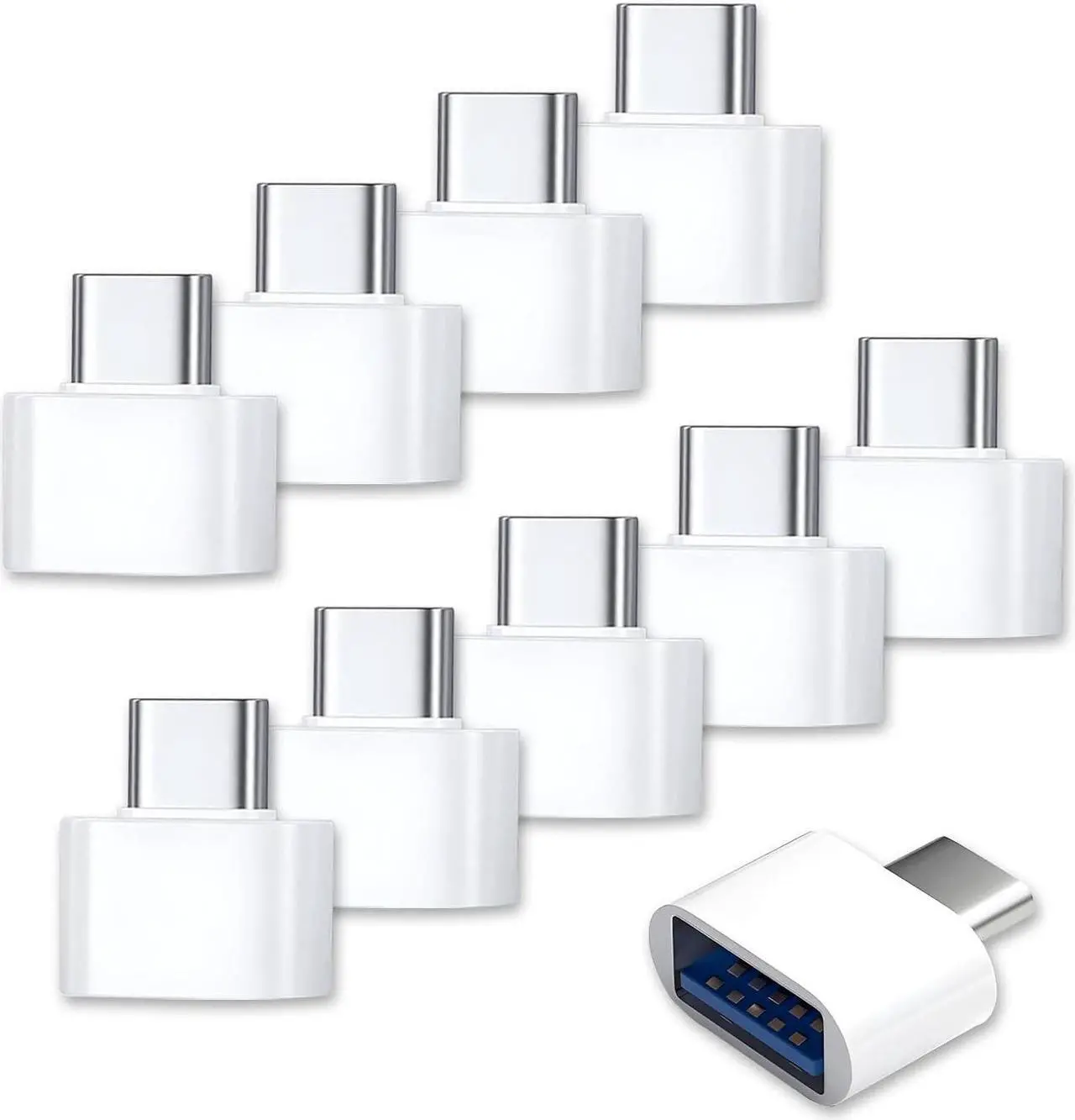 Main image of 10 Pack USB to USB-C Adapter USB Type-C Male to USB A Female for USB Micro-B Devices Flash Drive Mouse Keyboard Game Controller