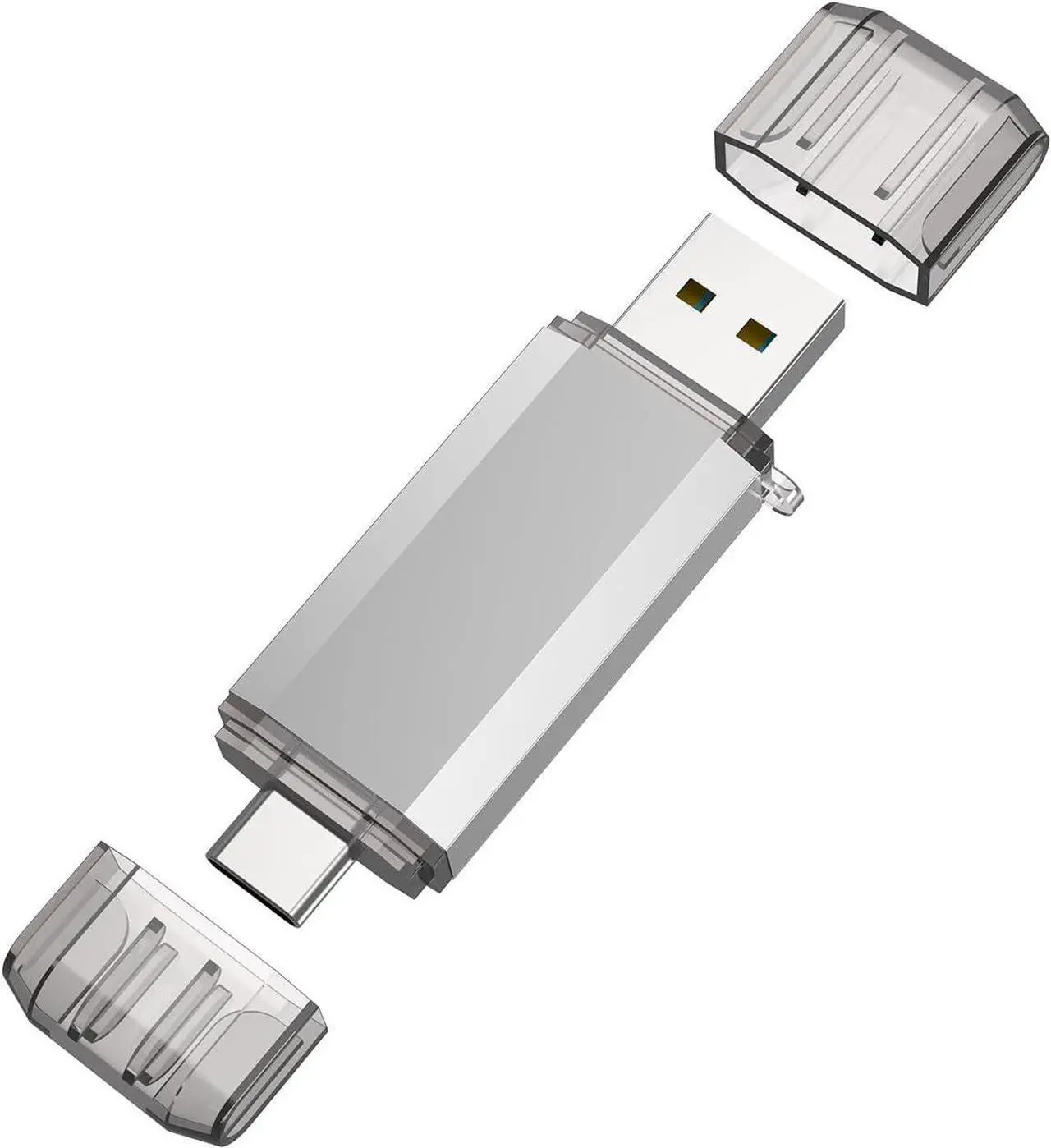 Main image of 128GB USB C Flash Drive 2 in 1 USB 3.0 Type C Dual OTG Metal Thumb Drive Jump Drive Memory Stick with Keychain Suitable for USB-C Smartphones MacBook Computers and Tablets (Silver)