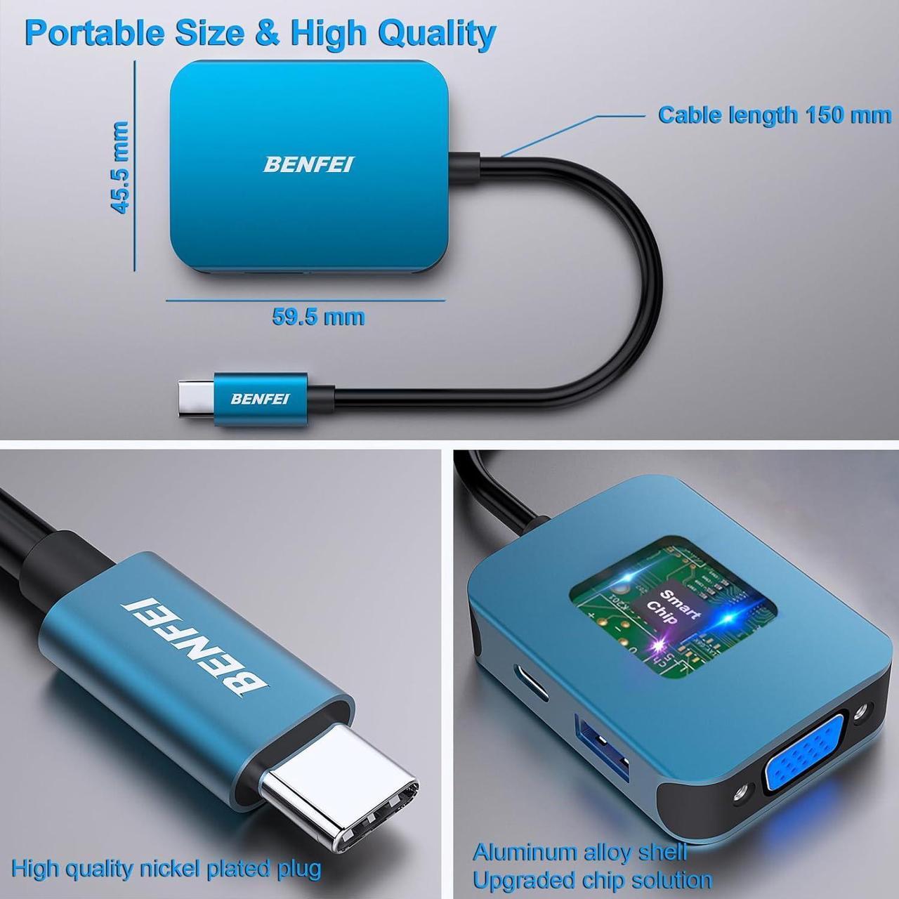 Alt view image 6 of 7 - USB C HUB 4in1 USB Type-C to HDMI VGA Adapter USB C to USB Adapter USB Type-C Power Delivery Compatible with iPhone 15 Pro/Max MacBook Pro/Air 2023 iPad Pro iMac S23 XPS 17