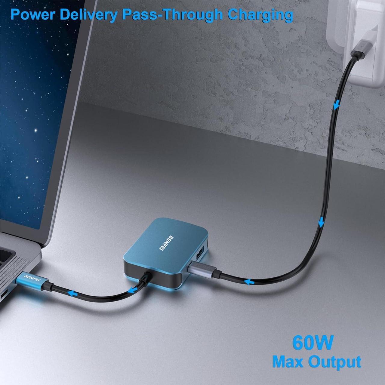 Alt view image 7 of 7 - USB C HUB 4in1 USB Type-C to HDMI VGA Adapter USB C to USB Adapter USB Type-C Power Delivery Compatible with iPhone 15 Pro/Max MacBook Pro/Air 2023 iPad Pro iMac S23 XPS 17
