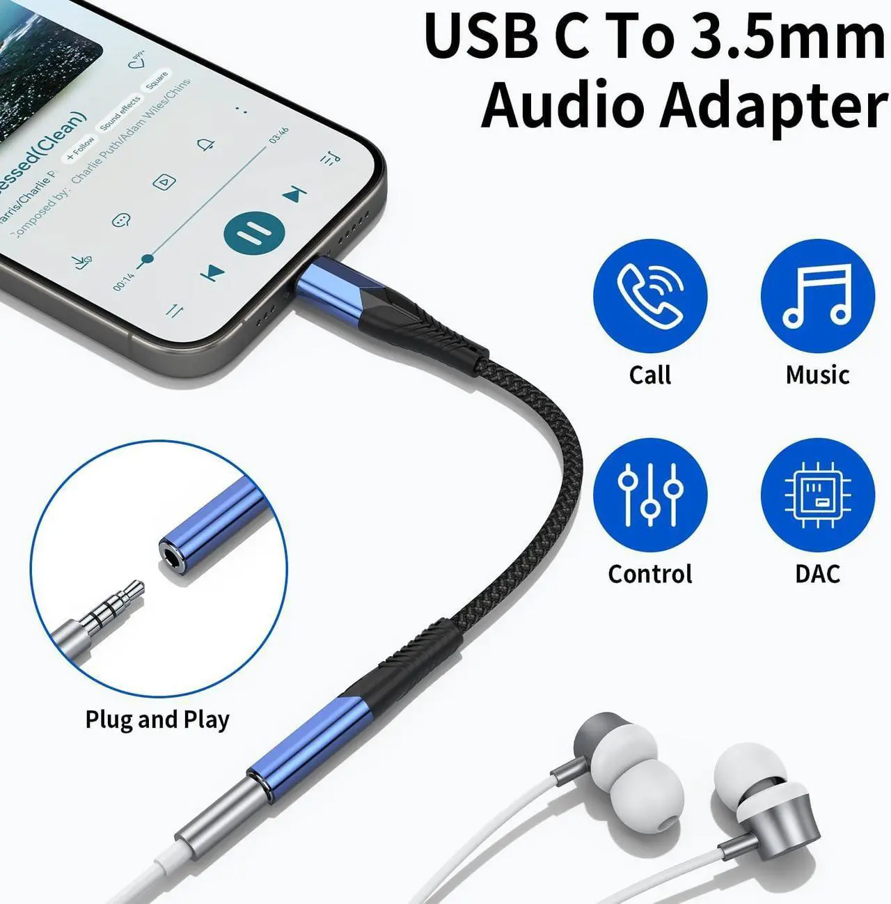 Alt view image 2 of 6 - USB C to 3.5mm Audio Adapter (2-Pack) Type C to Aux Headphone Jack Adapter Dongle Cable Cord Compatible with iPhone 15/15 Plus/15 Pro/15 Pro Max iPad Pro MacBook  Galaxy S24 S23 S22
