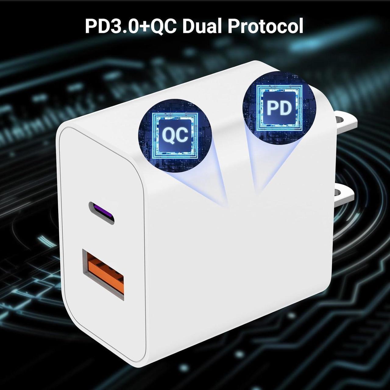 Alt view image 2 of 7 - USB C Charger iPhone Charger Fast Charging 3Pack 20W PD+QC3.0 USB A Dual Port Wall Charger Block with 6FT USB C to Lightning Cable Compatible with iPhone 14 Pro Max/13Pro/12/11/XS/XR/X