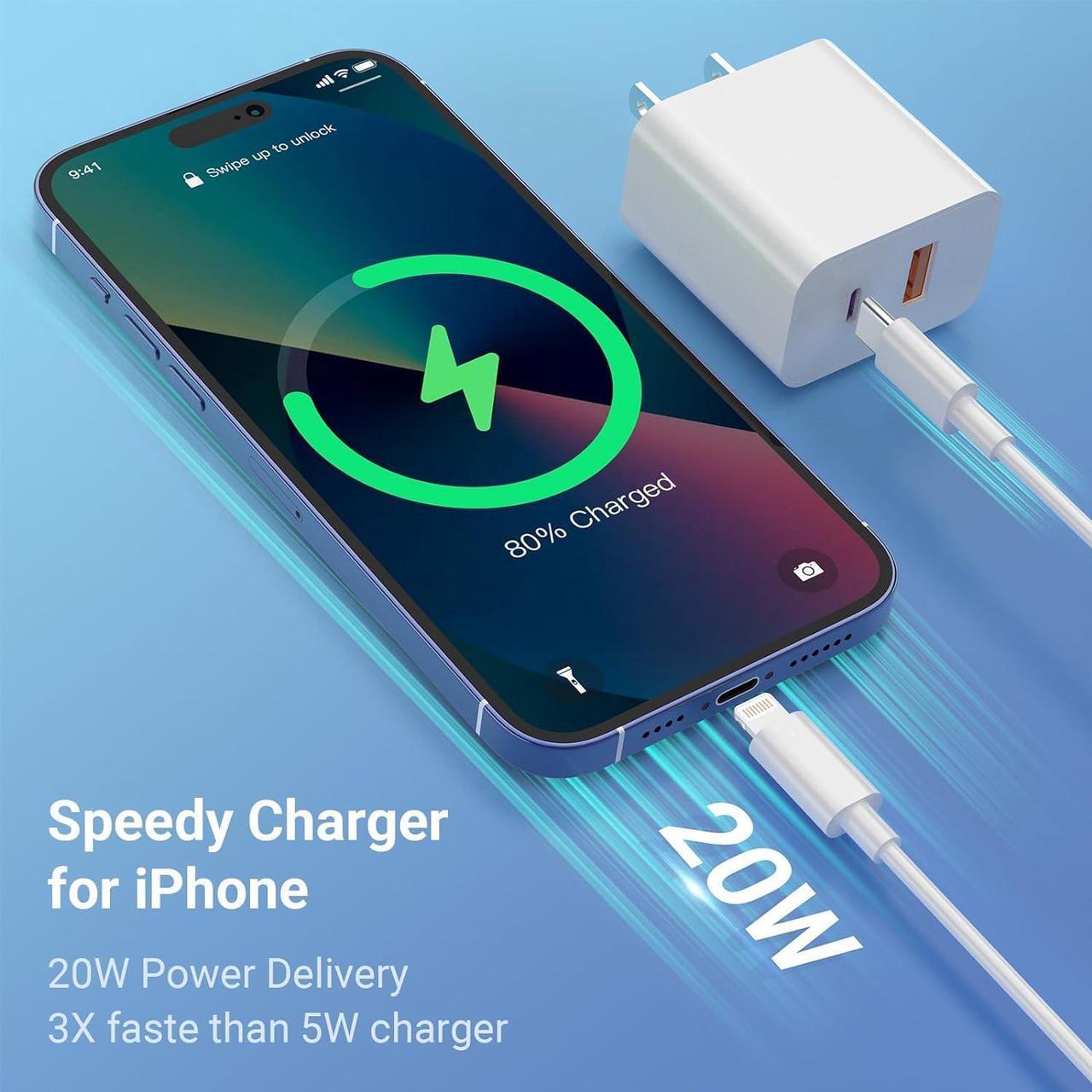 Alt view image 5 of 7 - USB C Charger iPhone Charger Fast Charging 3Pack 20W PD+QC3.0 USB A Dual Port Wall Charger Block with 6FT USB C to Lightning Cable Compatible with iPhone 14 Pro Max/13Pro/12/11/XS/XR/X