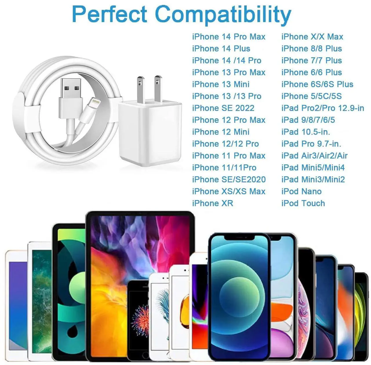 Alt view image 6 of 7 - [ MFi Certified] iPhone Charger 2Pack Lightning Cable  Charging Cords &Fast Quick USB Wall Charger Travel Block Plug Adapter for iPhone 14/13/12/11 Pro/11/10/XS MAX/XR/8/7/6s/6 Plus