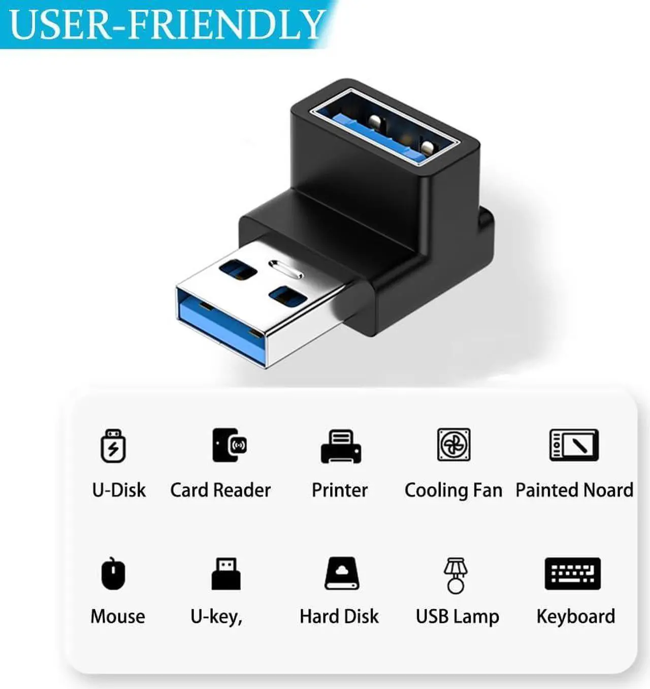 Alt view image 3 of 7 - 4 Pack 10Gbps USB 3.1 Male to Female Adapter 90 Degree Right Angle USB Cable Extension Connector 4 Types for PC Desktop Laptop USB Hub USB Charger and More